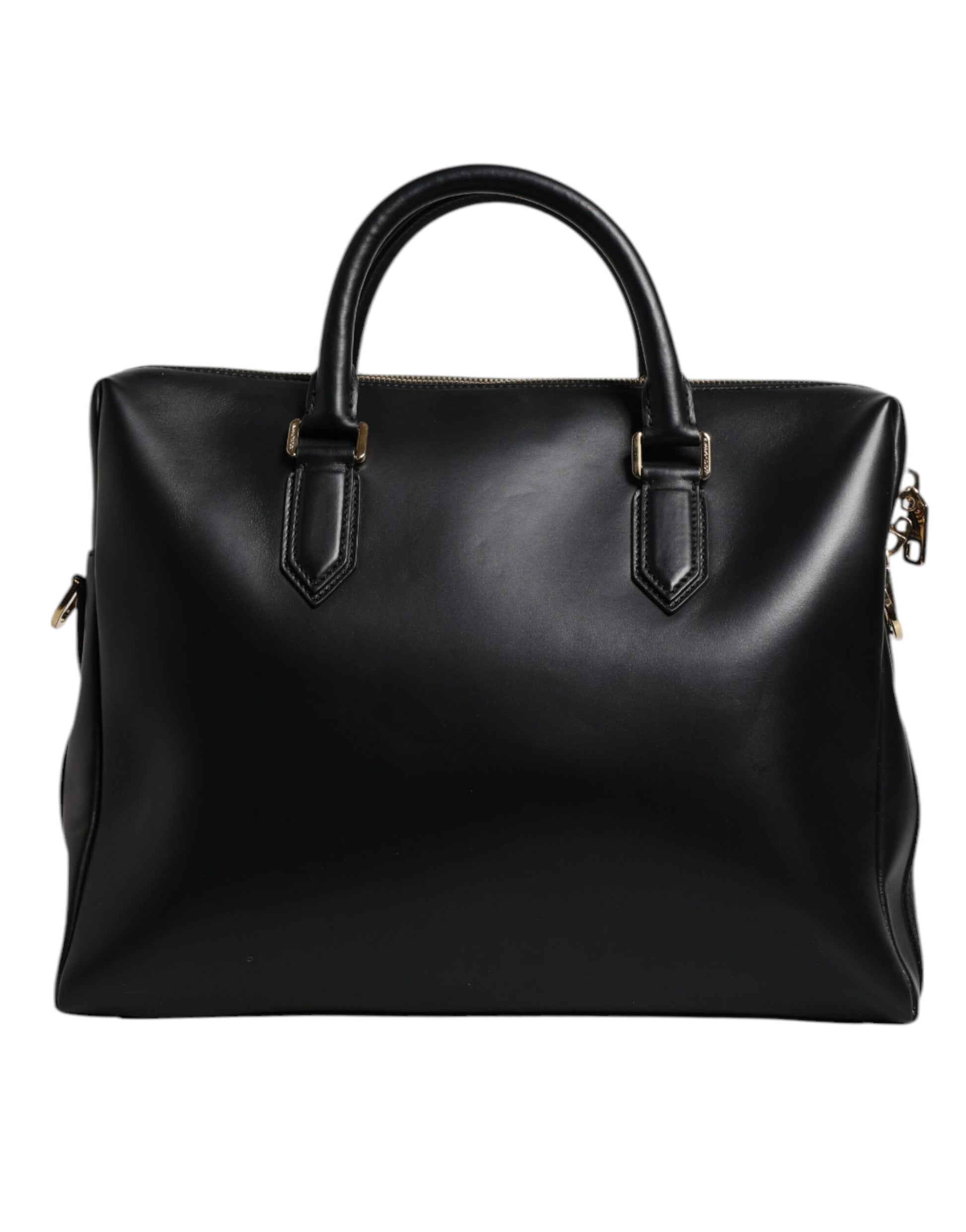 Black Calfskin Leather Heat Pressed Logo Briefcase Bag