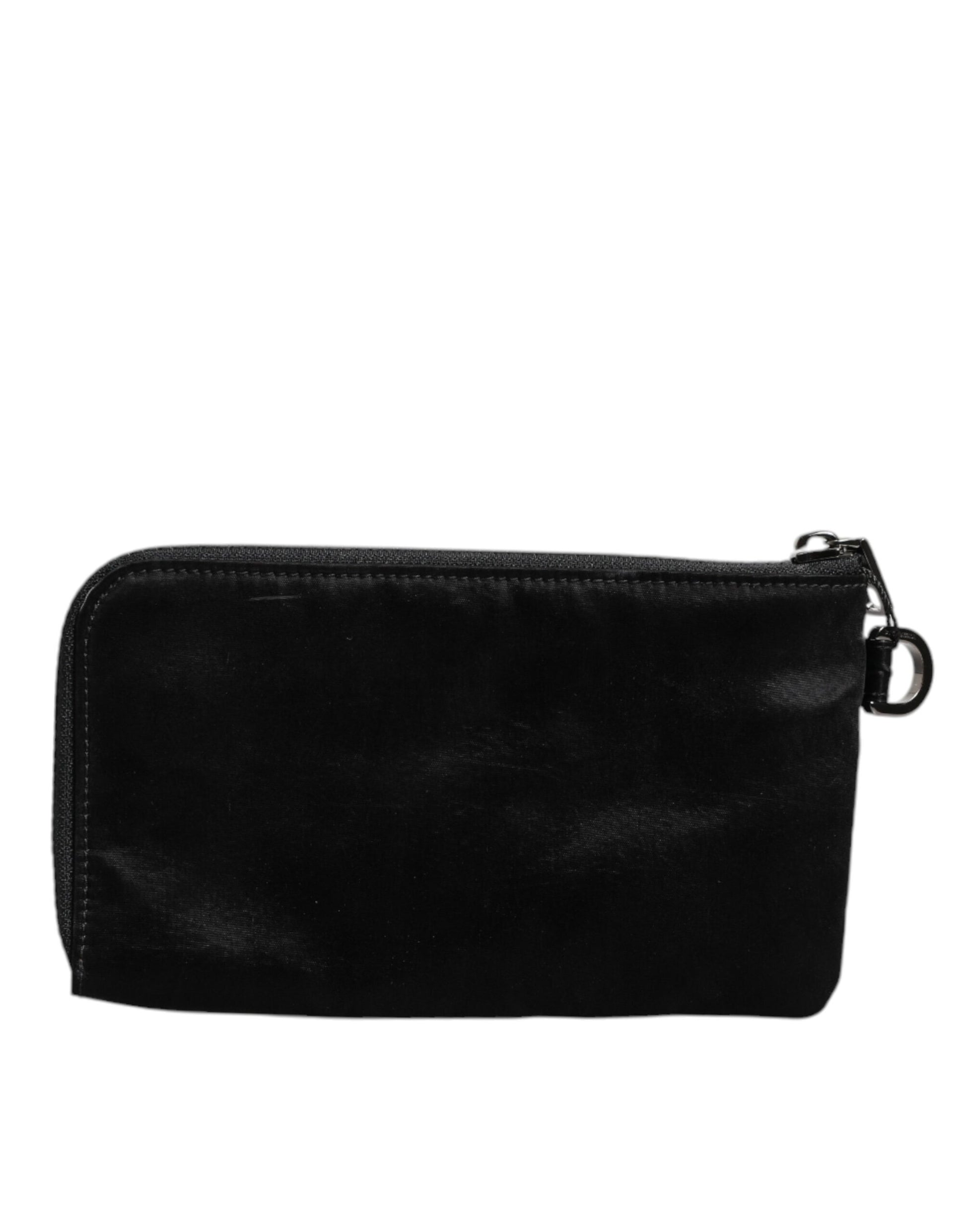 Schwarze Clutch aus Nylon mit Schlüsselring und Logo-Schild