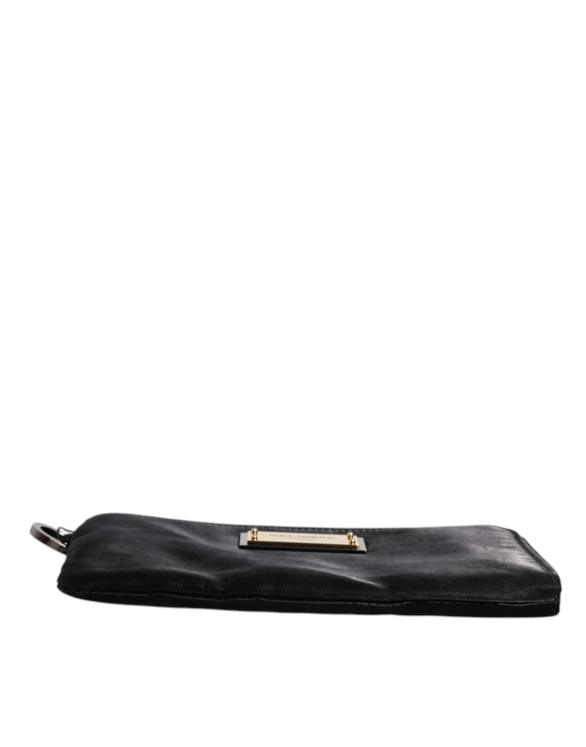 Schwarze Clutch aus Nylon mit Schlüsselring und Logo-Schild