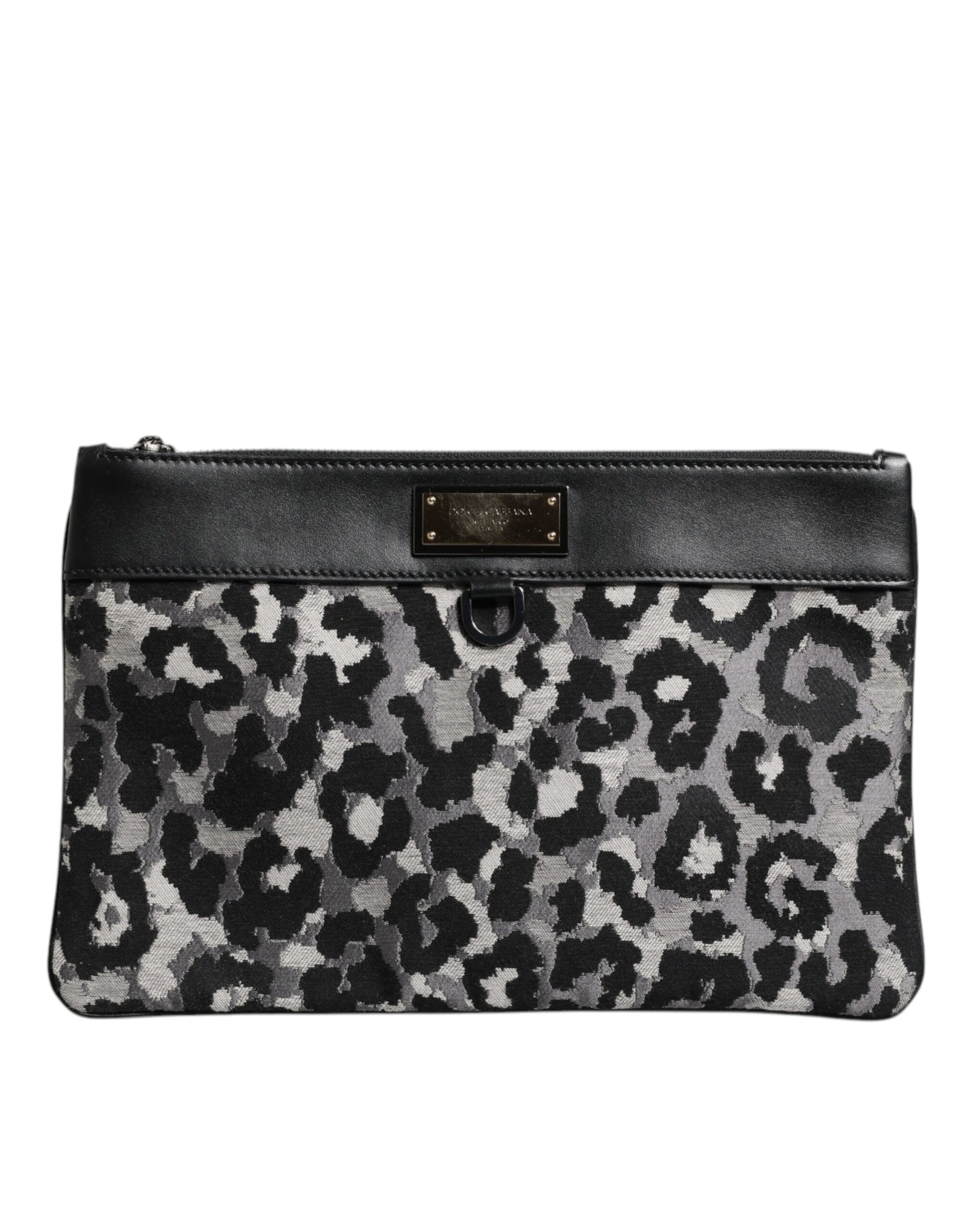 Mehrfarbige Herren-Beuteltasche aus Jacquard mit Leopardenmuster und Logo-Plakette