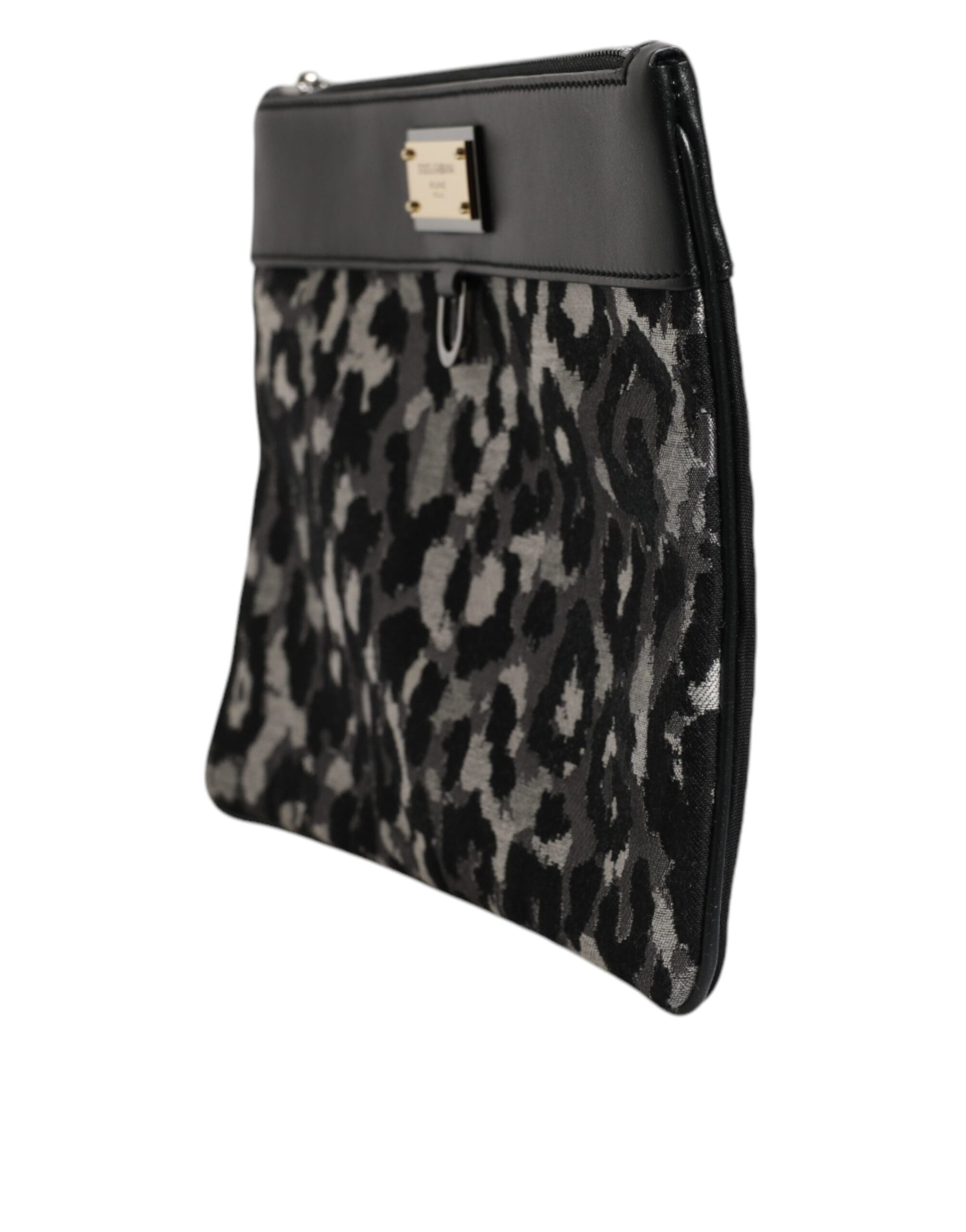 Mehrfarbige Herren-Beuteltasche aus Jacquard mit Leopardenmuster und Logo-Plakette