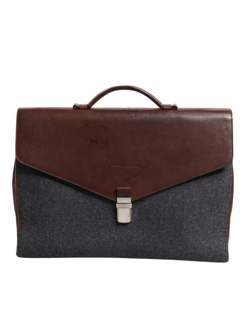 Braungraue Leder-Cognac-Wolle-Business-Tragetasche