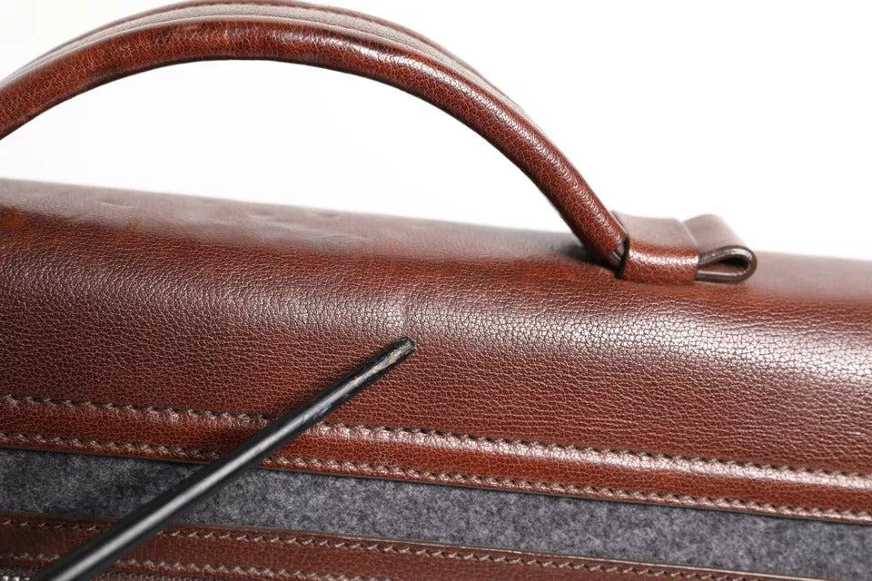 Braungraue Leder-Cognac-Wolle-Business-Tragetasche