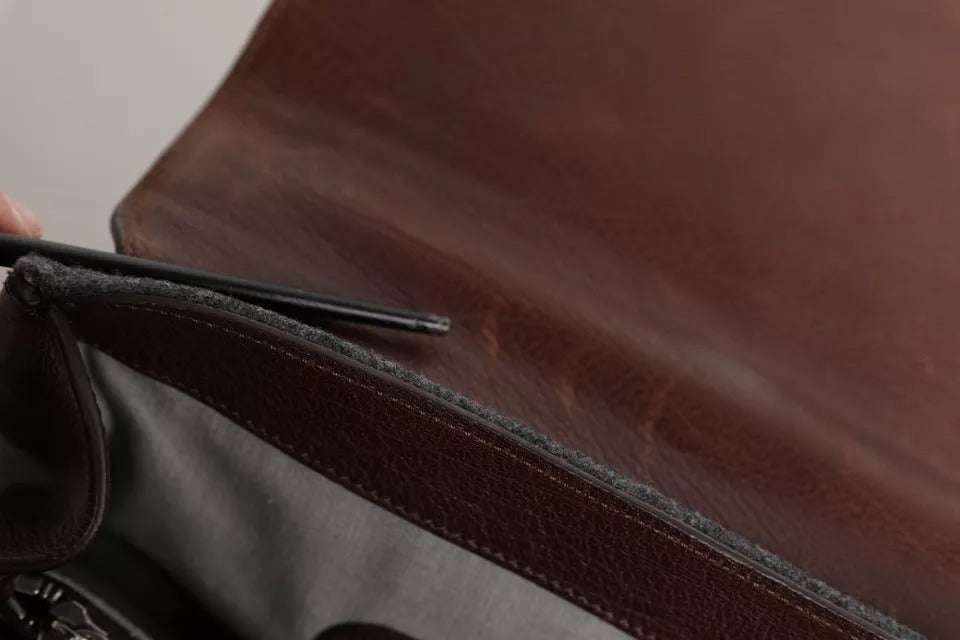 Braungraue Leder-Cognac-Wolle-Business-Tragetasche