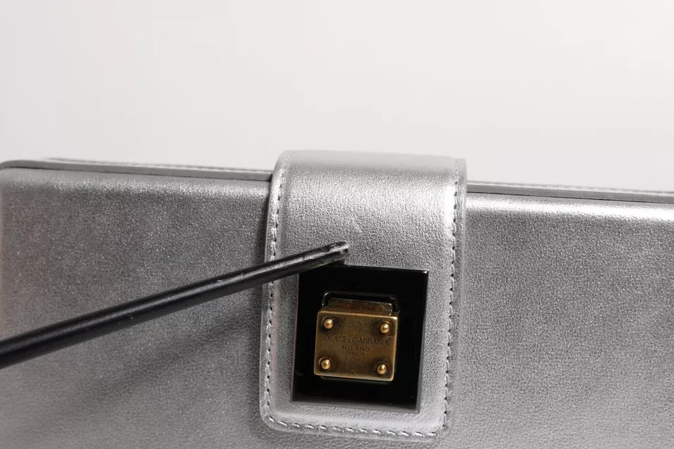 Dolce & Gabbana Metallic Silver DG BOX Leather Shoulder Strap Bag