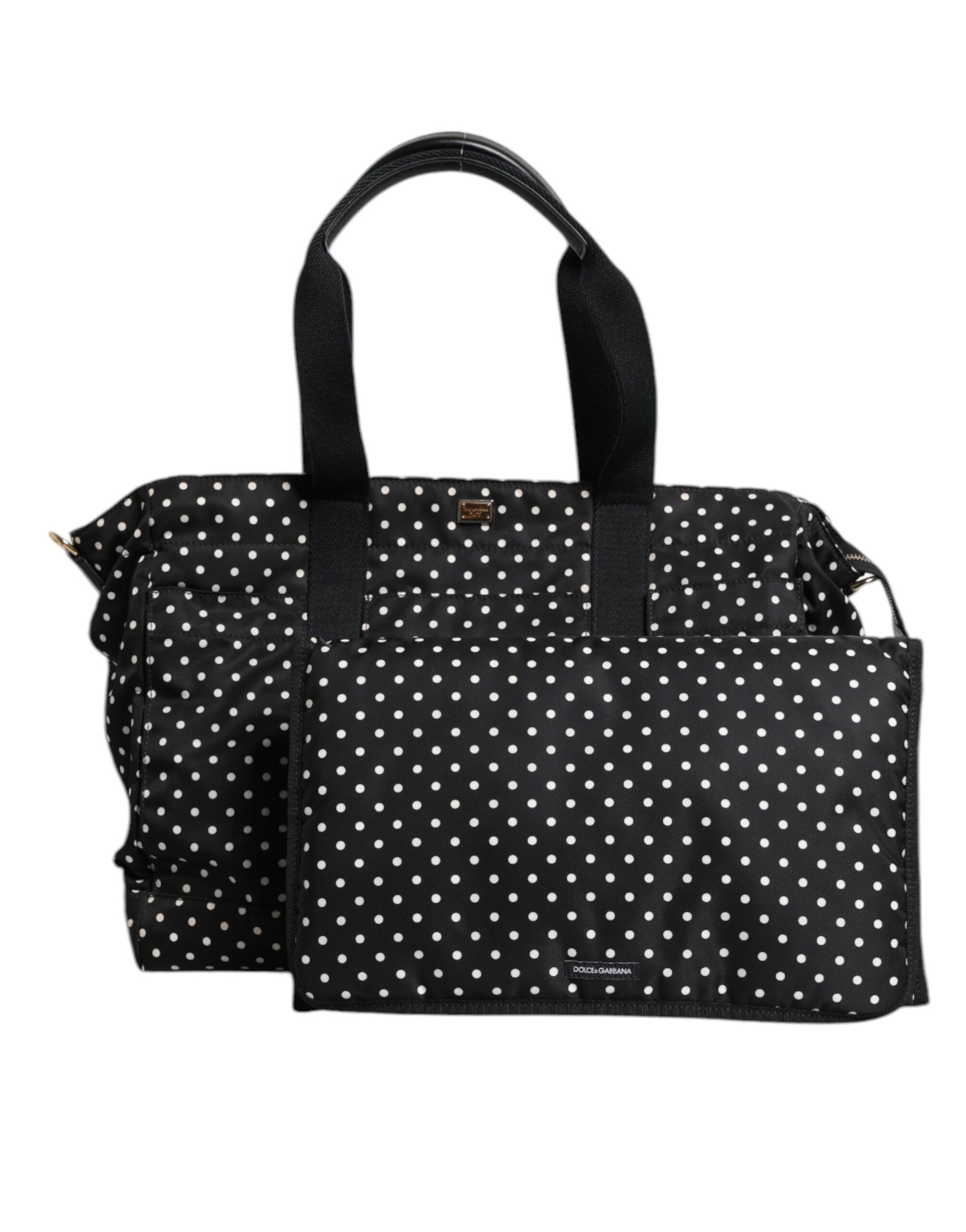Schwarze gepunktete Wickeltasche aus Nylon für Babys