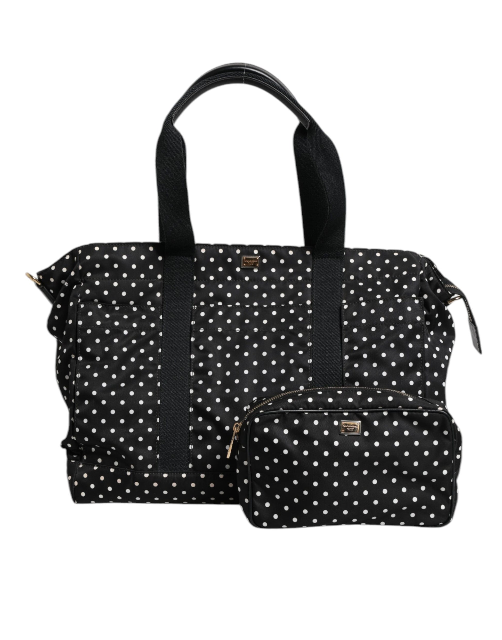 Schwarze gepunktete Wickeltasche aus Nylon für Babys
