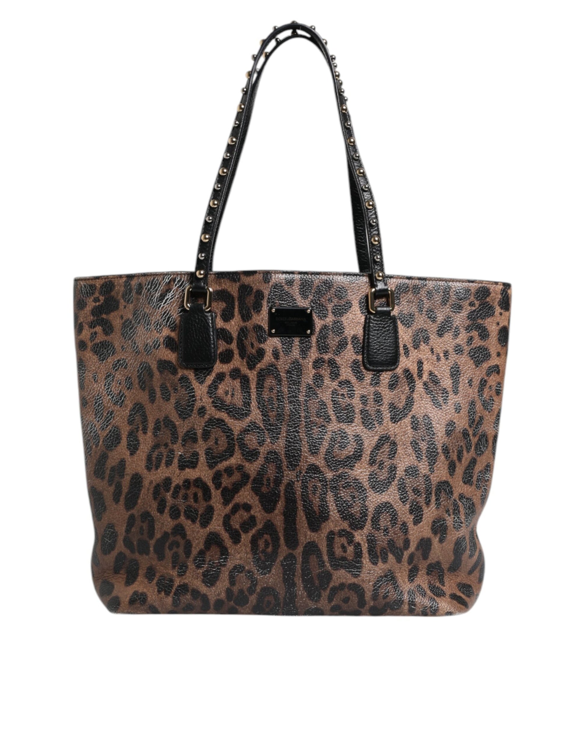 Braun-schwarze Schultertasche aus Kalbsleder mit Leopardenmuster