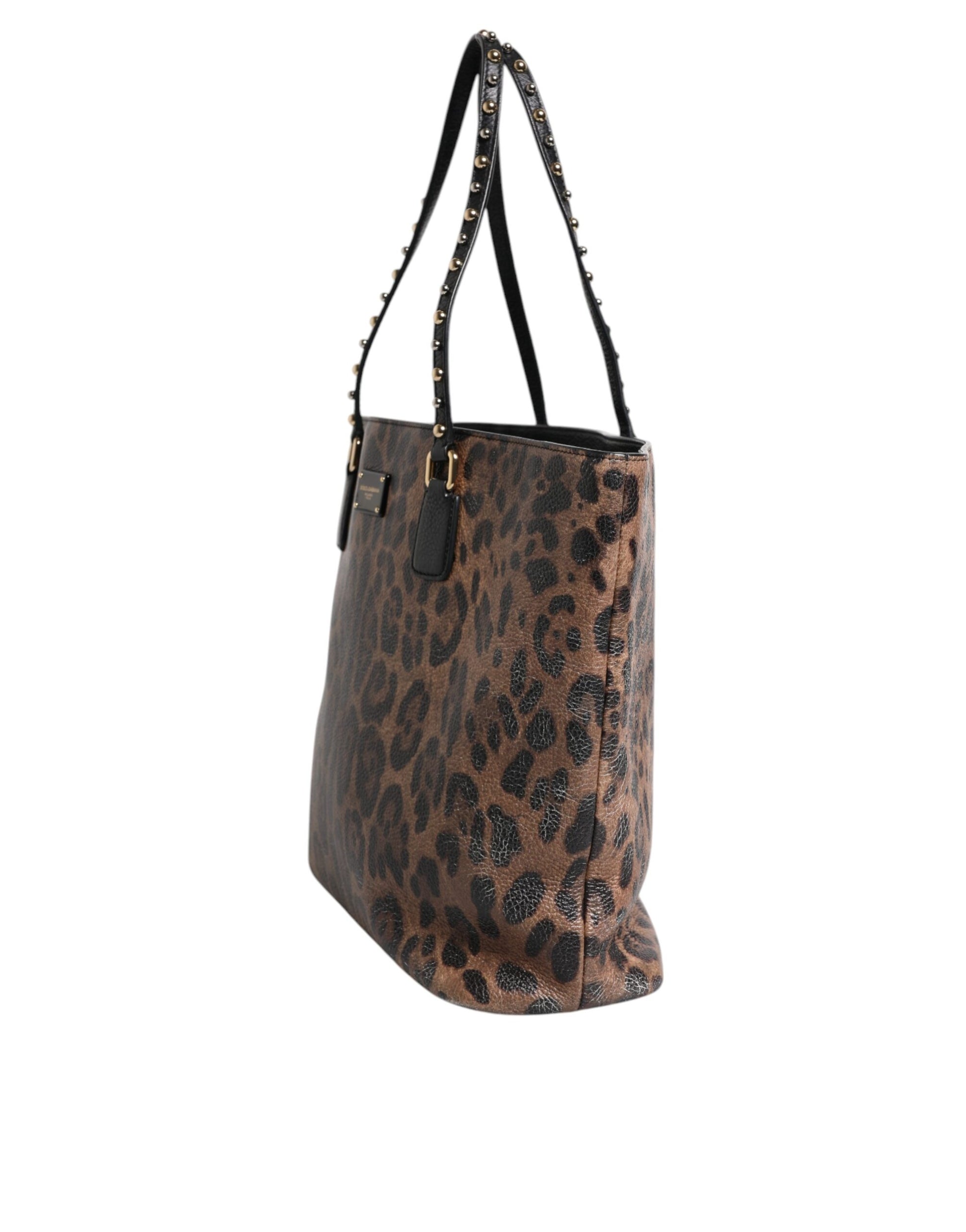 Braun-schwarze Schultertasche aus Kalbsleder mit Leopardenmuster