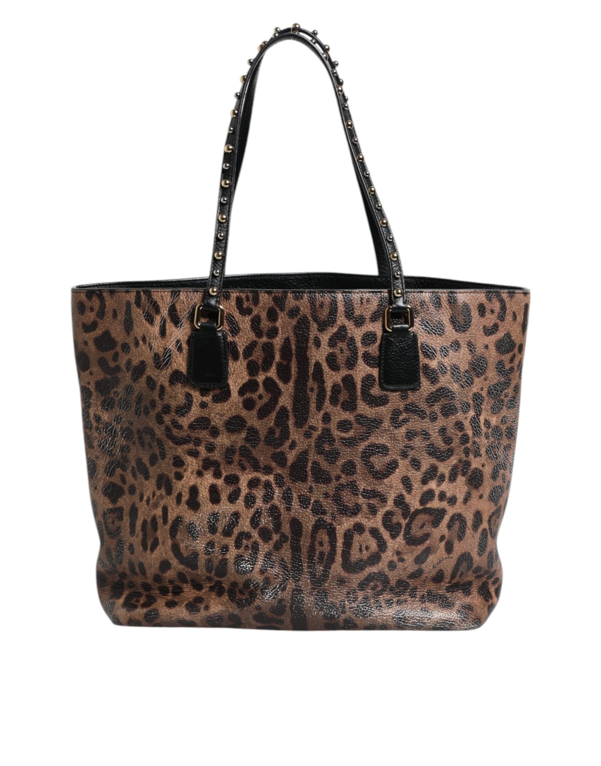 Braun-schwarze Schultertasche aus Kalbsleder mit Leopardenmuster
