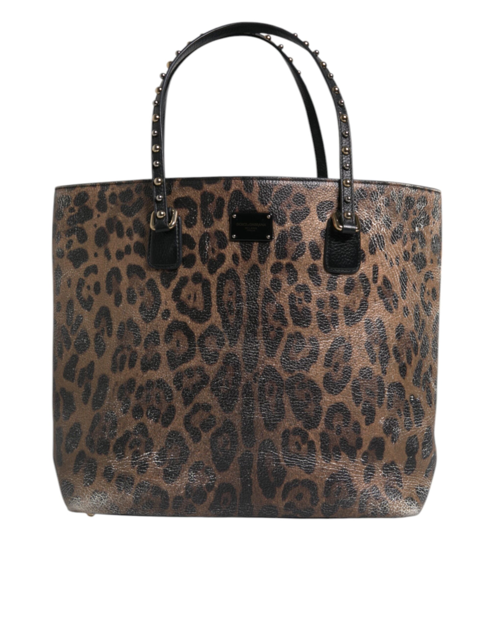Braun-schwarze Schultertasche aus Kalbsleder mit Leopardenmuster