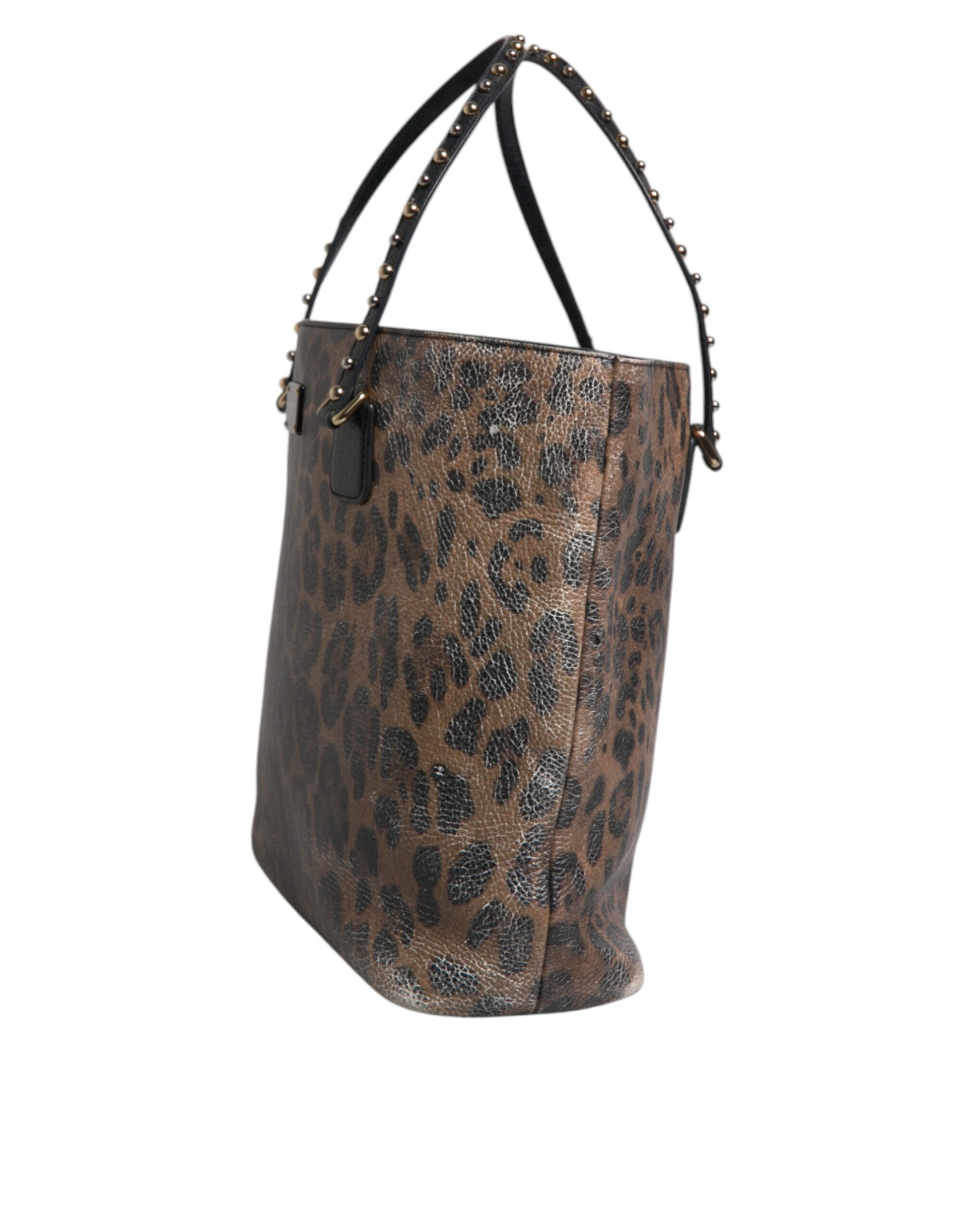 Braun-schwarze Schultertasche aus Kalbsleder mit Leopardenmuster