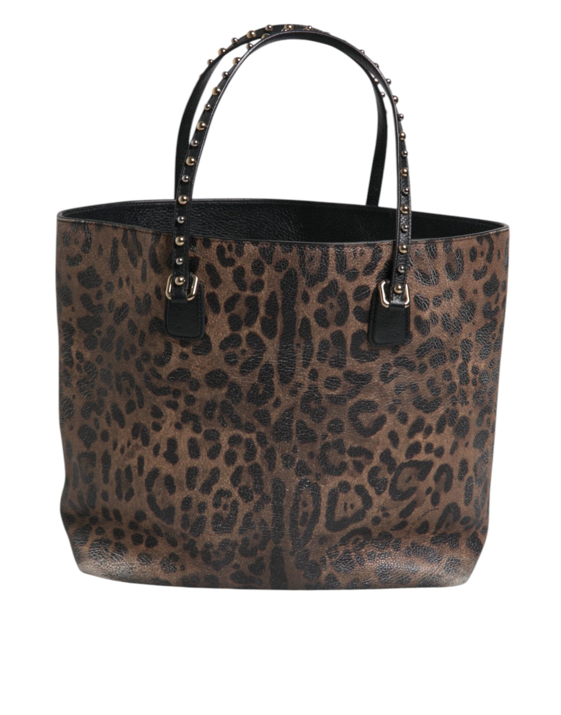 Braun-schwarze Schultertasche aus Kalbsleder mit Leopardenmuster