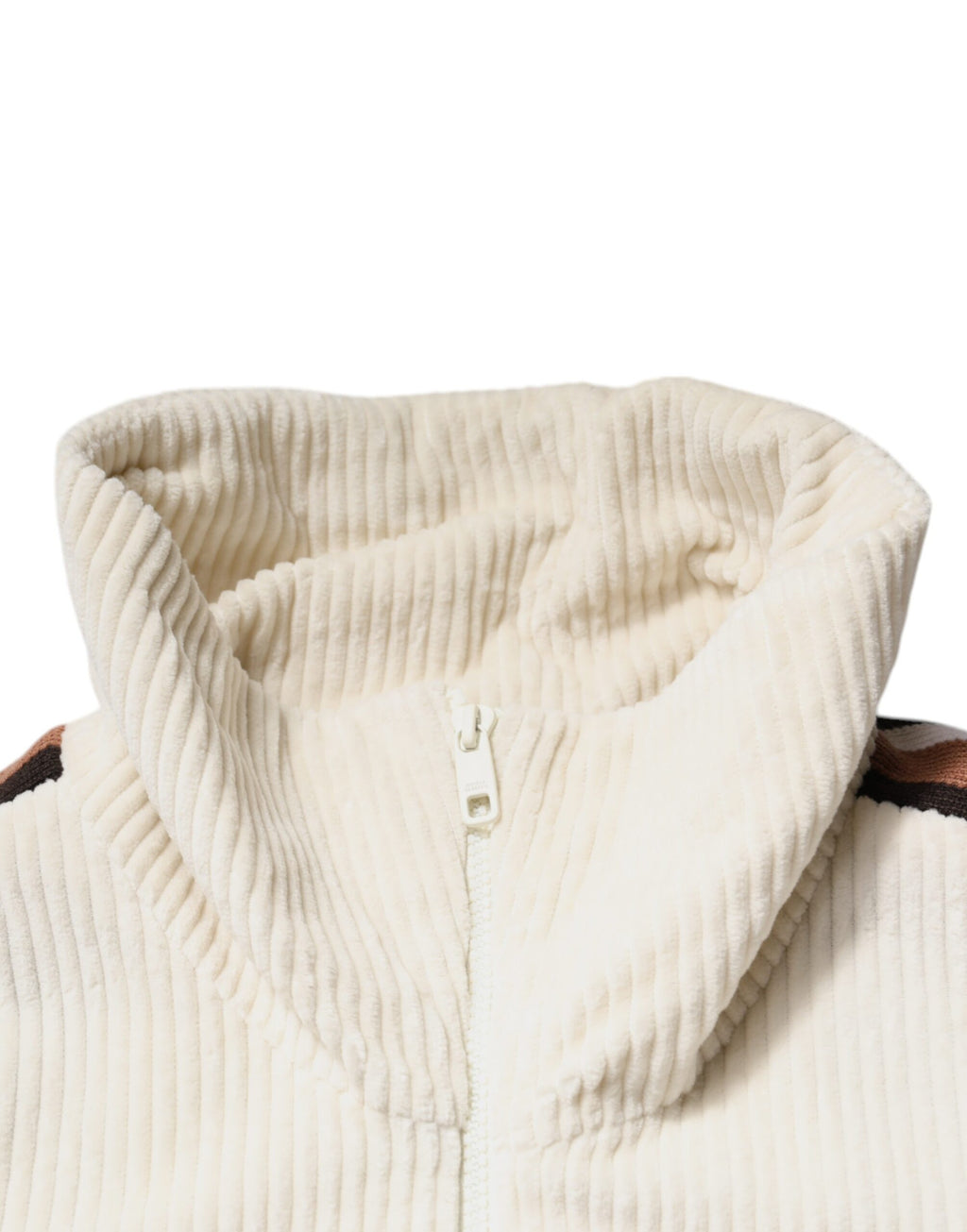 Beigefarbene Cordjacke aus Baumwollcord mit durchgehendem Reißverschluss und Logo-Applikation