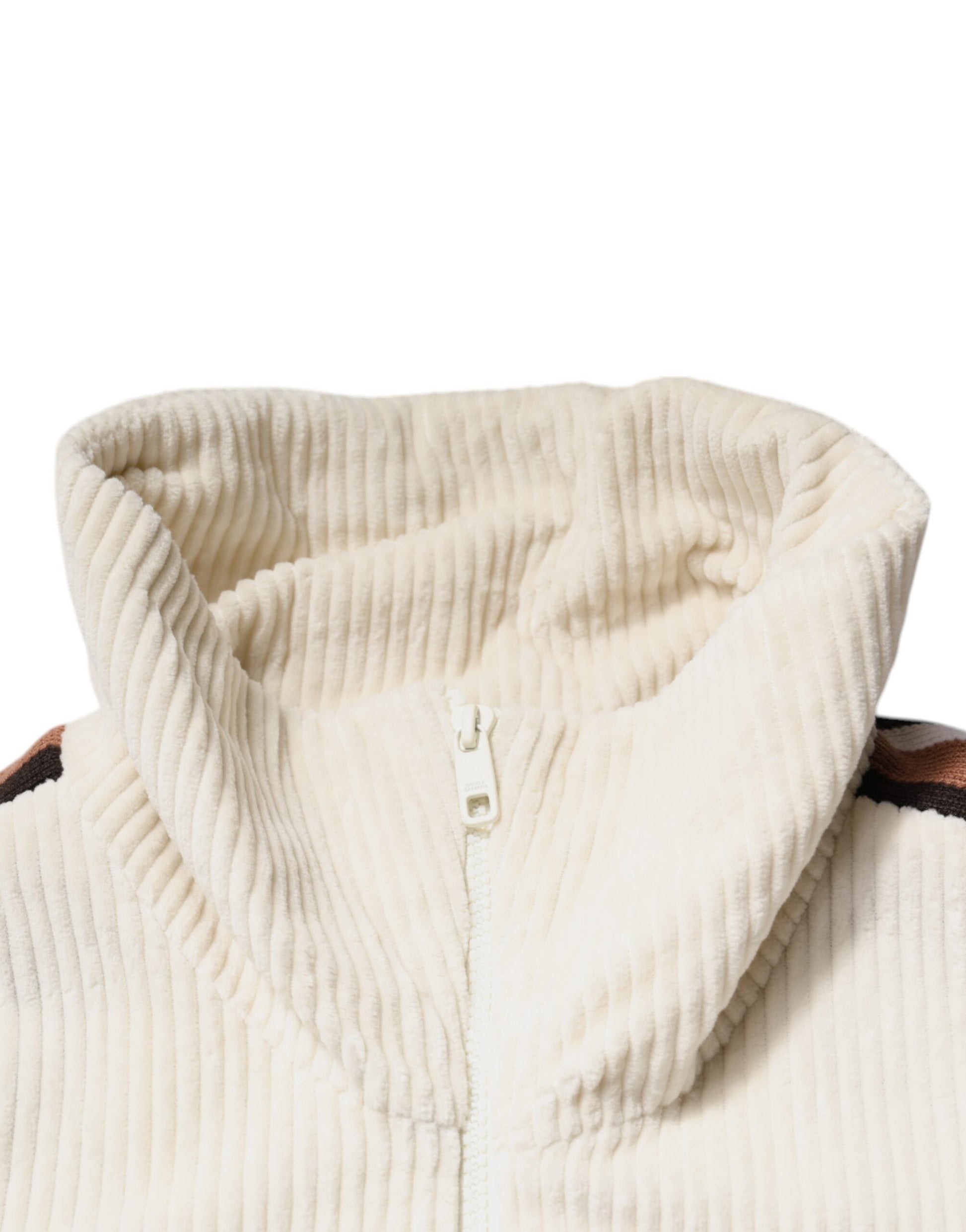 Beigefarbene Cordjacke aus Baumwollcord mit durchgehendem Reißverschluss und Logo-Applikation