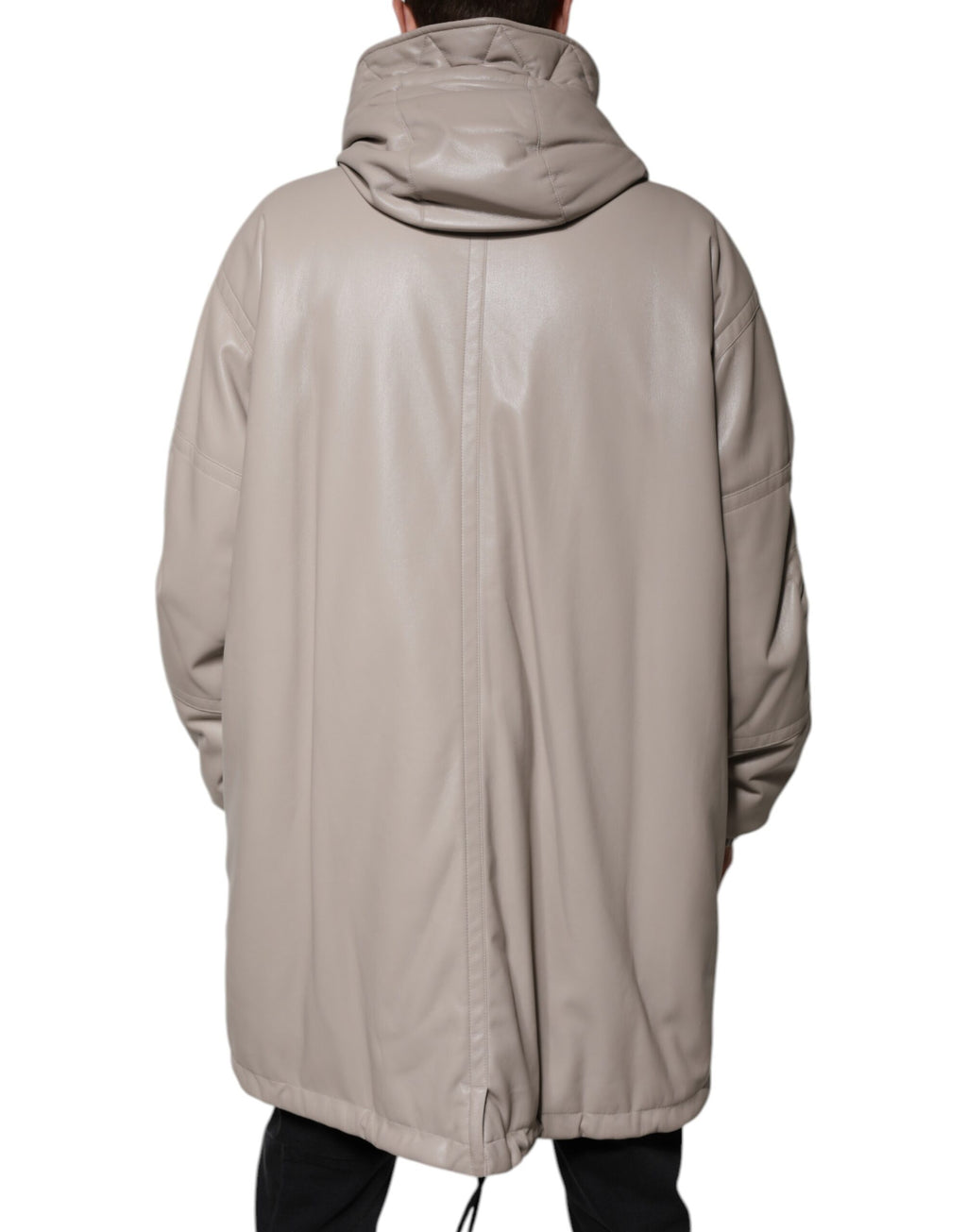 Beige Full Zip Hooded Long Sleeves Casual Coat Jacket