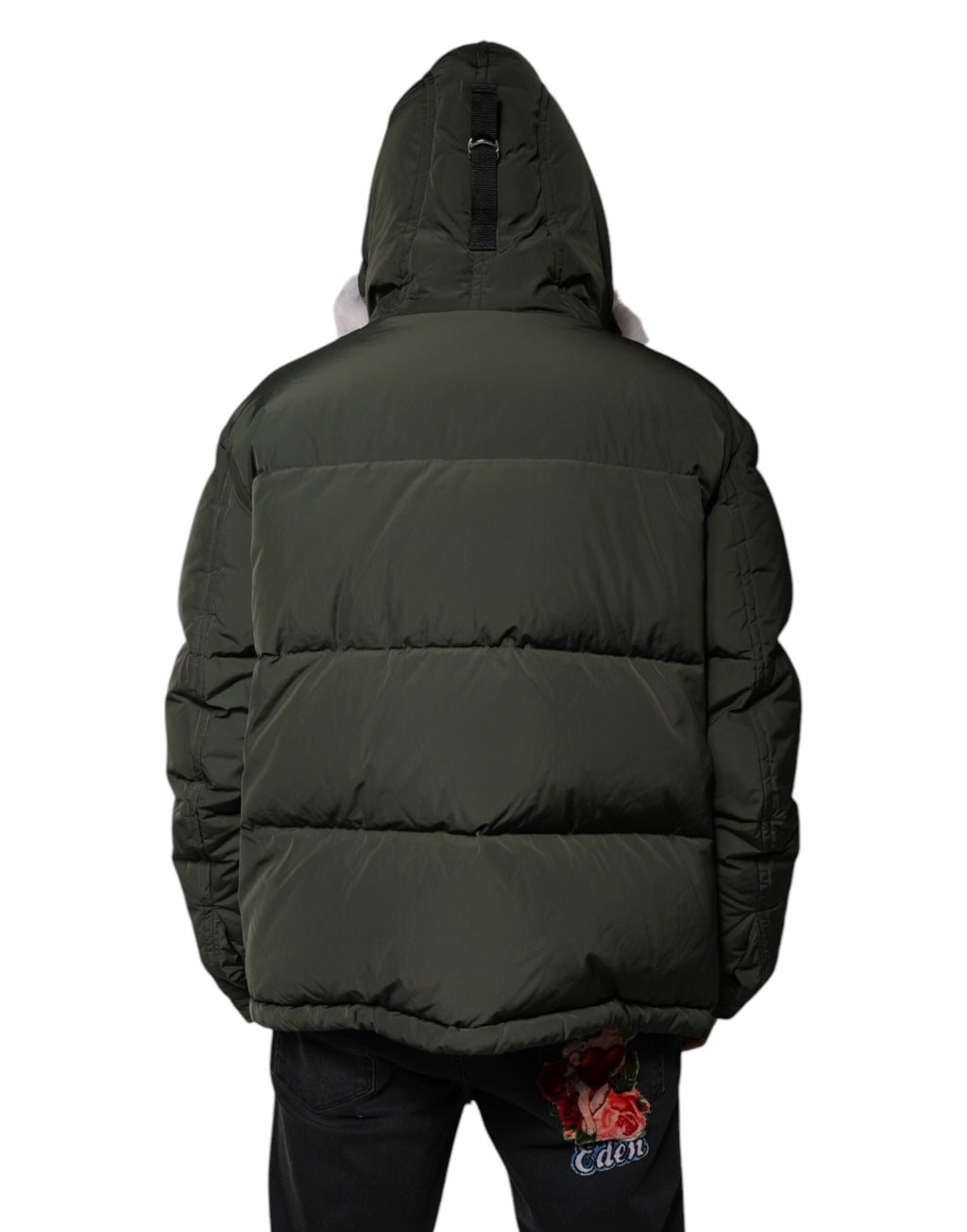 Grüne, langärmlige Jacke aus Pelz-Lammfell mit Kapuze