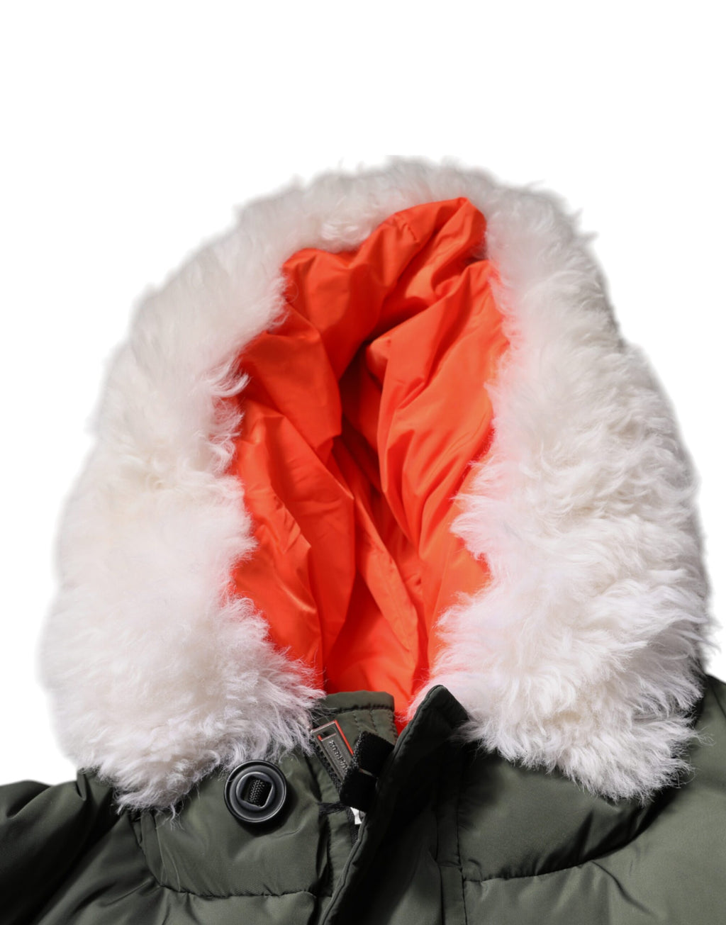 Grüne, langärmlige Jacke aus Pelz-Lammfell mit Kapuze