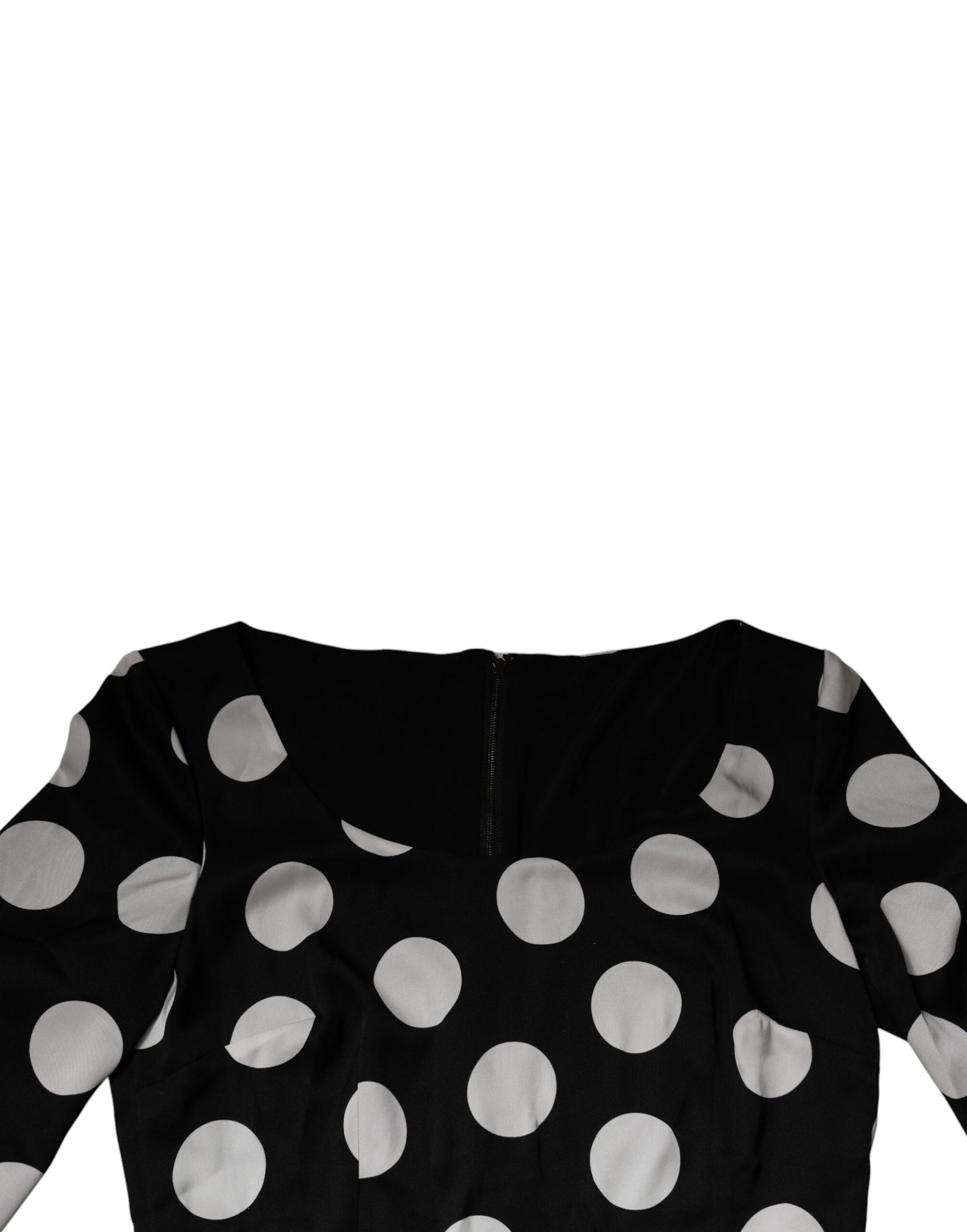 Dolce & Gabbana Black White Silk Polka Dots Sheath Midi Dress