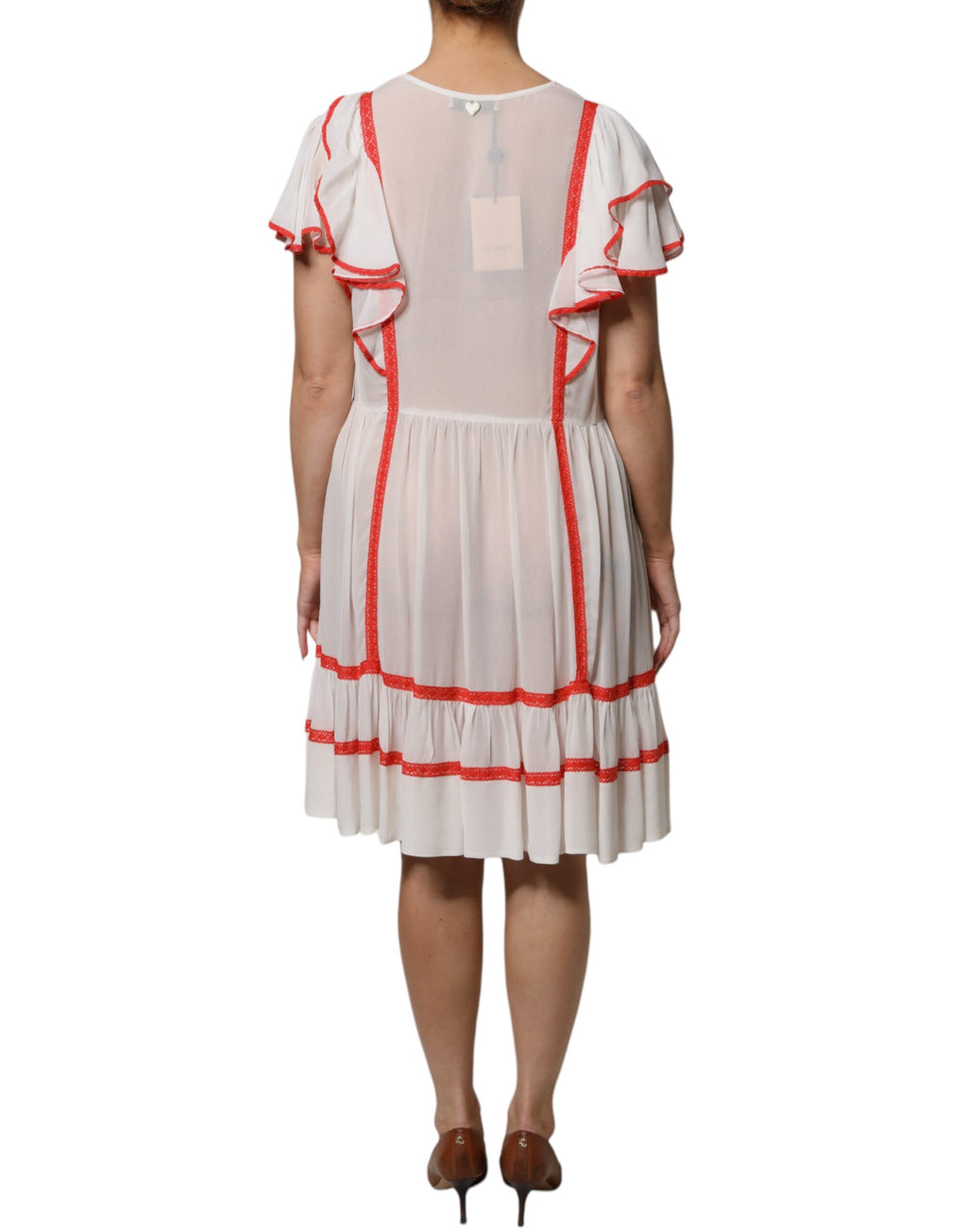 Weißes A-Linien-Minikleid aus Viskose mit Rüschenärmeln