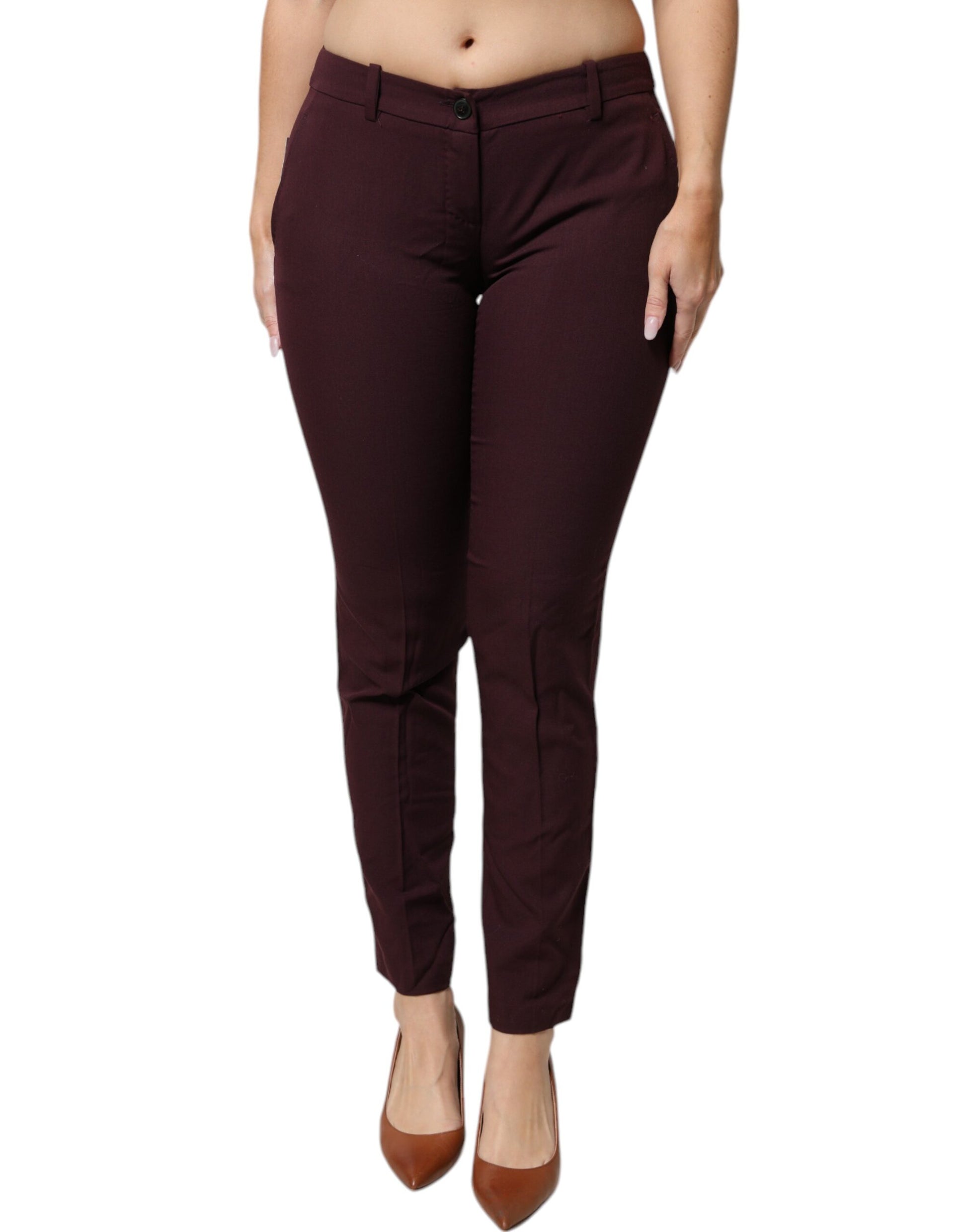 Aniye By Maroon Mid Waist Tapered Skinny Dress Pants