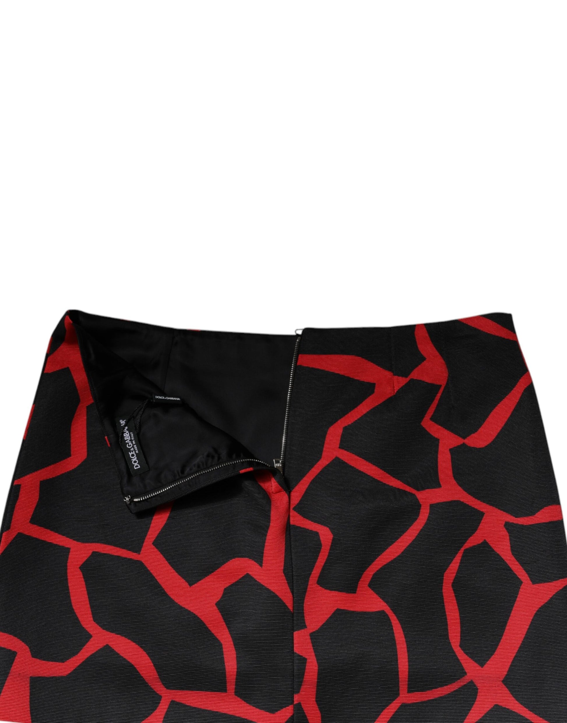 Schwarz-roter abstrakter A-Linien-Minirock mit mittlerer Taille