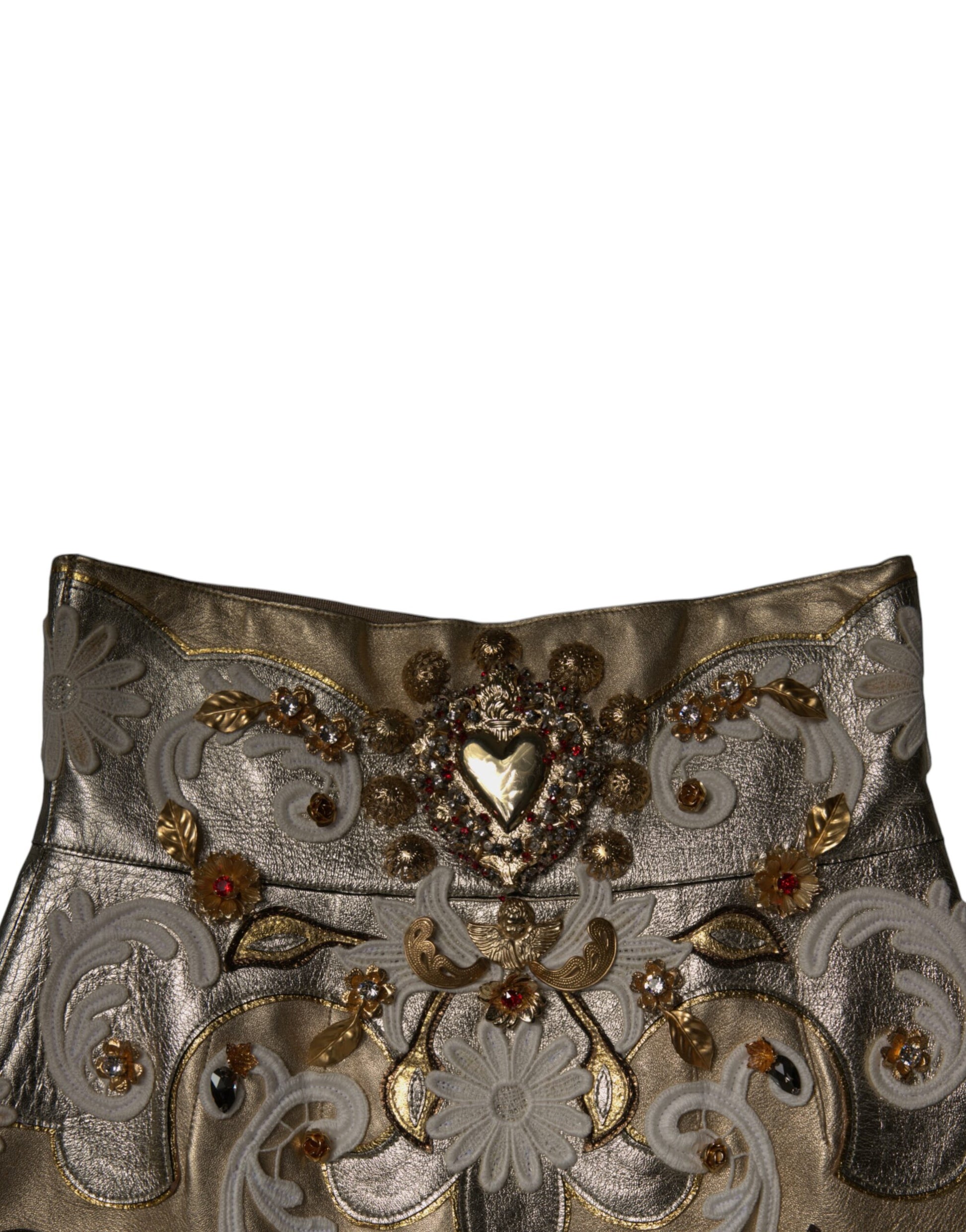 Goldfarbener Minirock in A-Linie mit Jacquard-Verzierung
