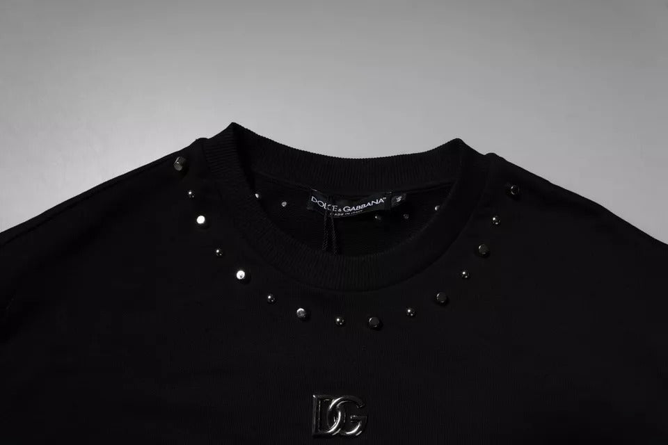 Schwarzer Pullover mit Logo und Nieten