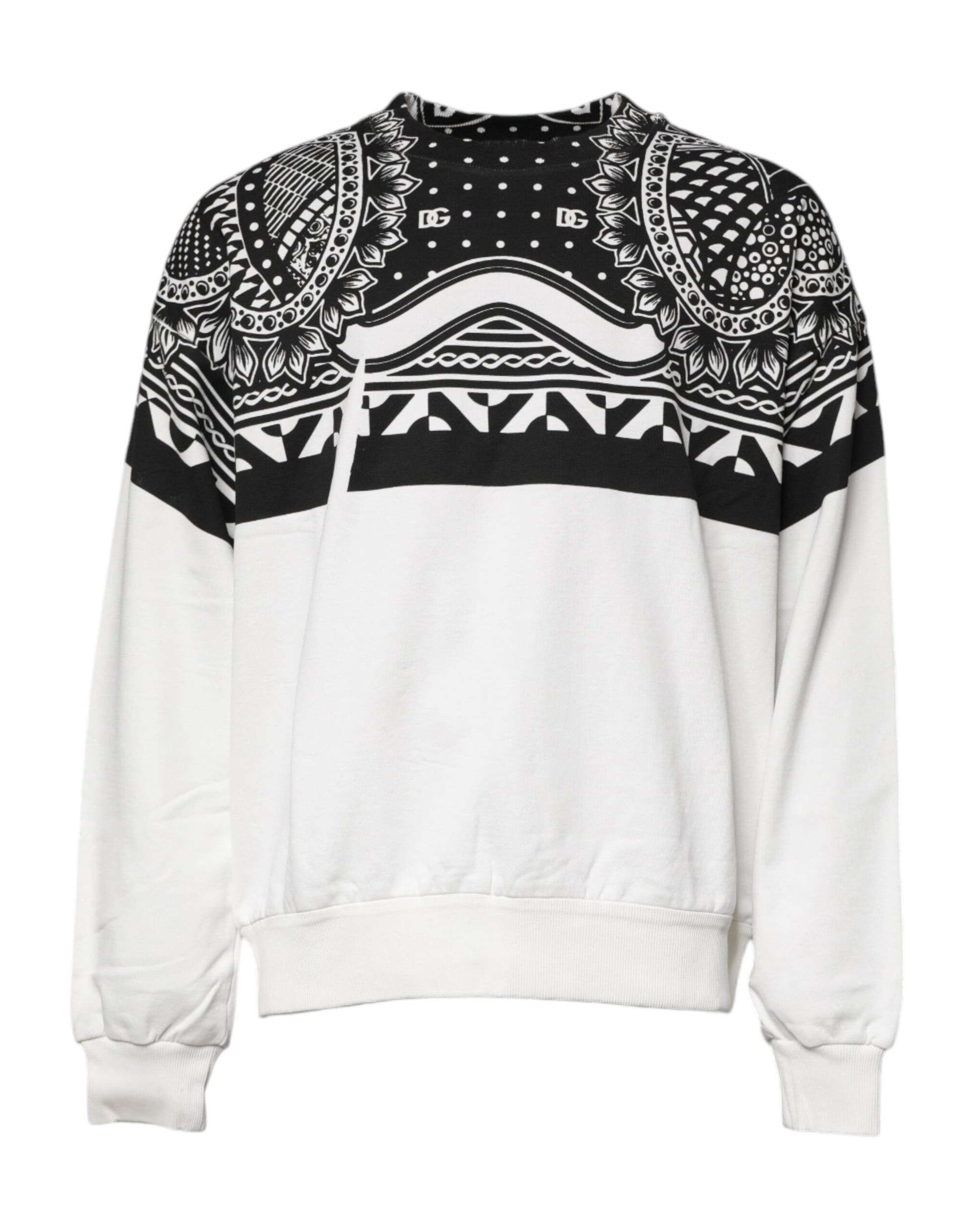 Weiß-schwarz bedruckter Baumwoll-Sweatshirtpullover