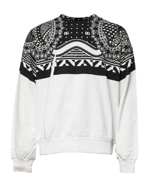 Weiß-schwarz bedruckter Baumwoll-Sweatshirtpullover