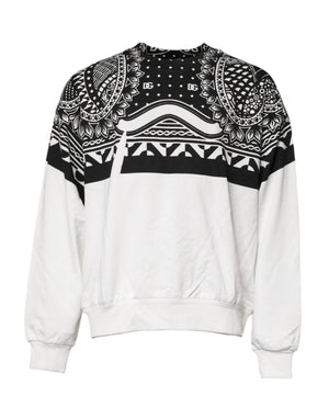 Weißer, schwarzer Baumwoll-Sweatshirt-Pullover mit Aufdruck
