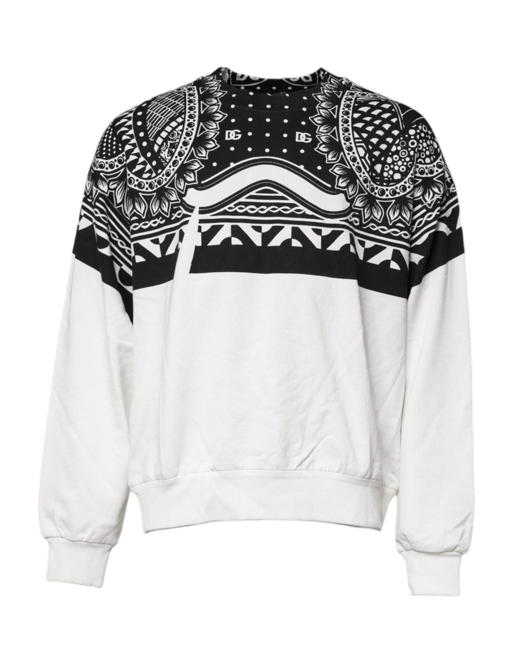 Weißer, schwarzer Baumwoll-Sweatshirt-Pullover mit Aufdruck