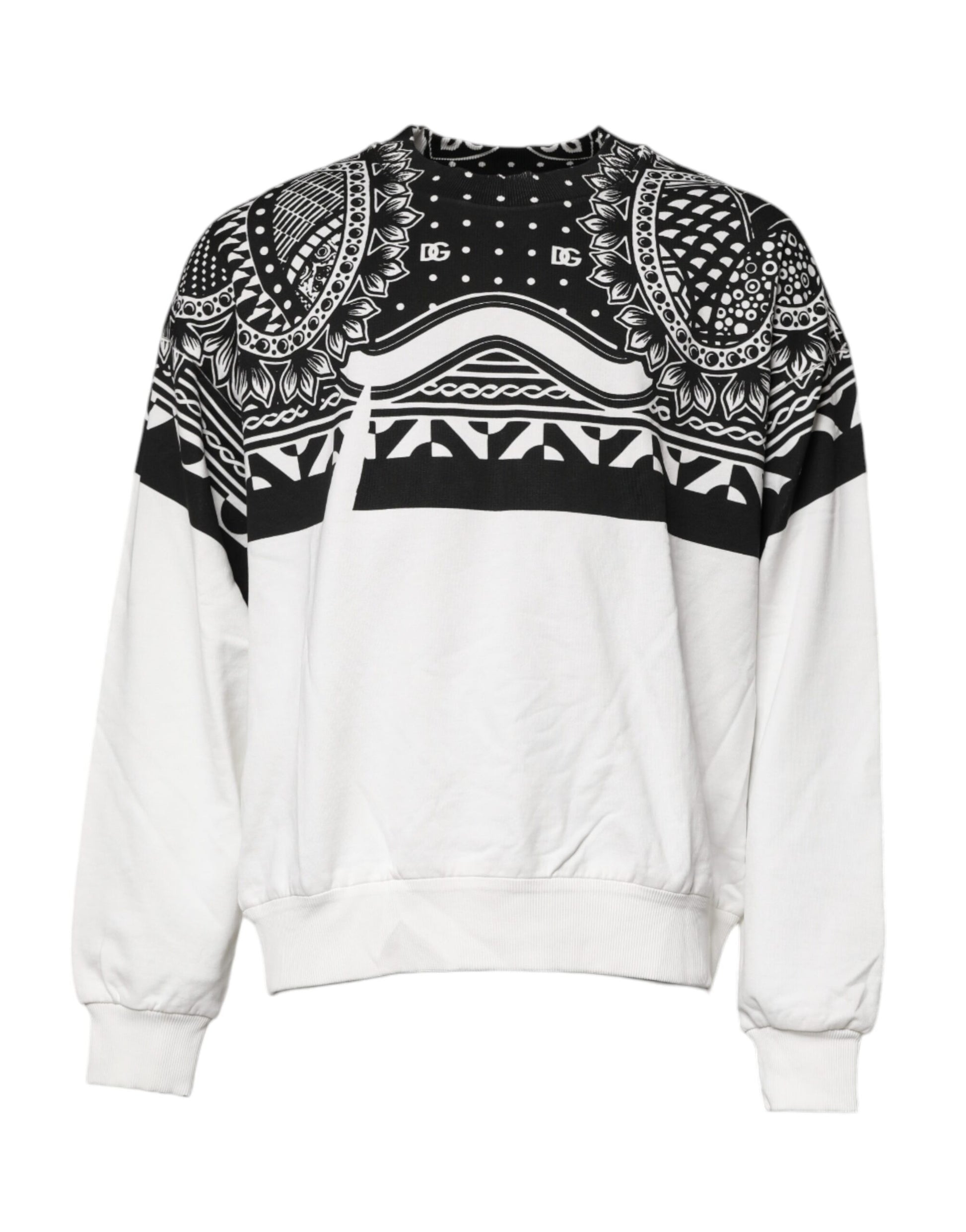 Weißer, schwarzer Baumwoll-Sweatshirt-Pullover mit Aufdruck