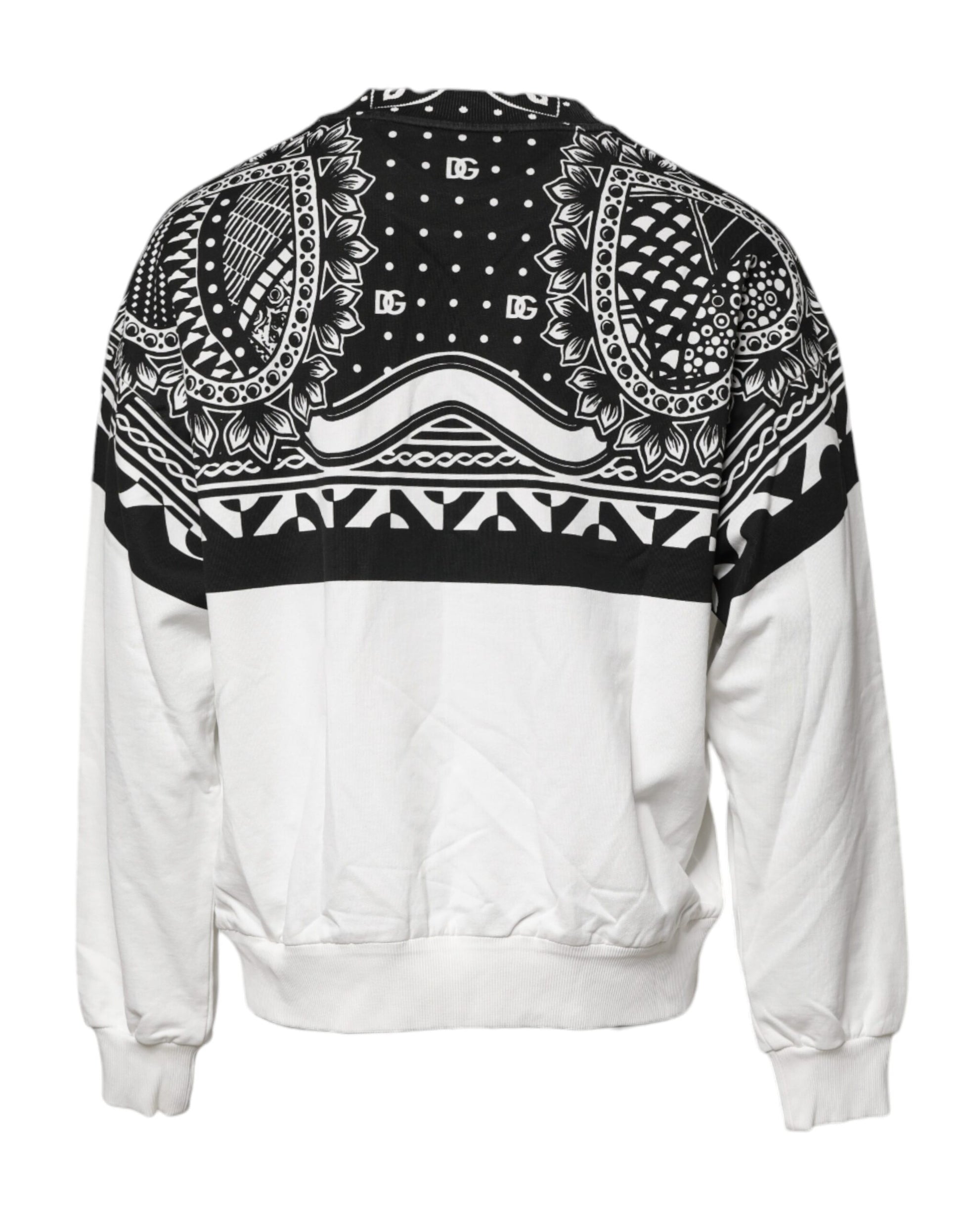Weißer, schwarzer Baumwoll-Sweatshirt-Pullover mit Aufdruck