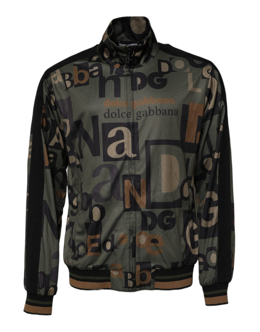Armygrüner Polyester-Pullover mit durchgehendem Reißverschluss und Logo