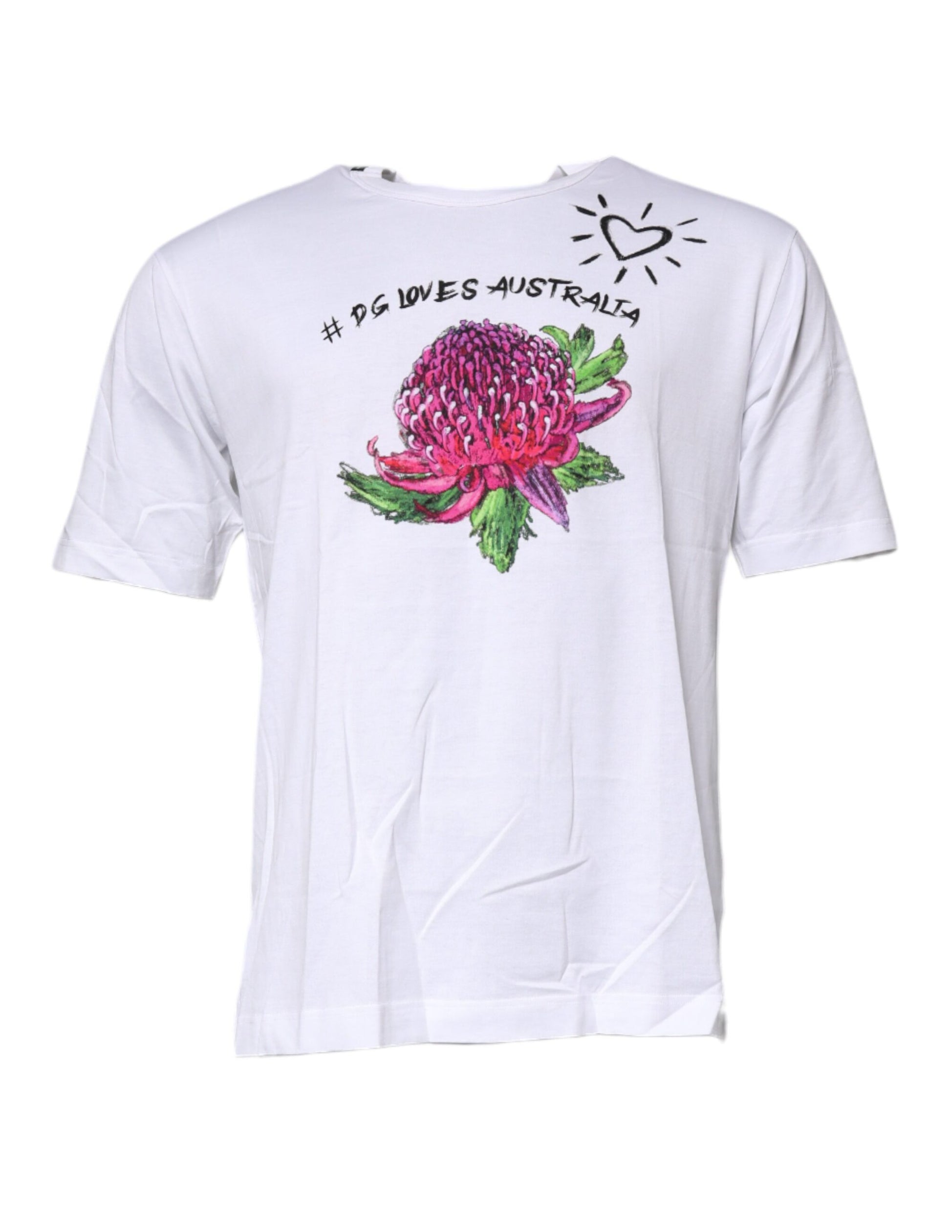 Weißes Baumwoll-T-Shirt mit Rundhalsausschnitt und Blumendruck