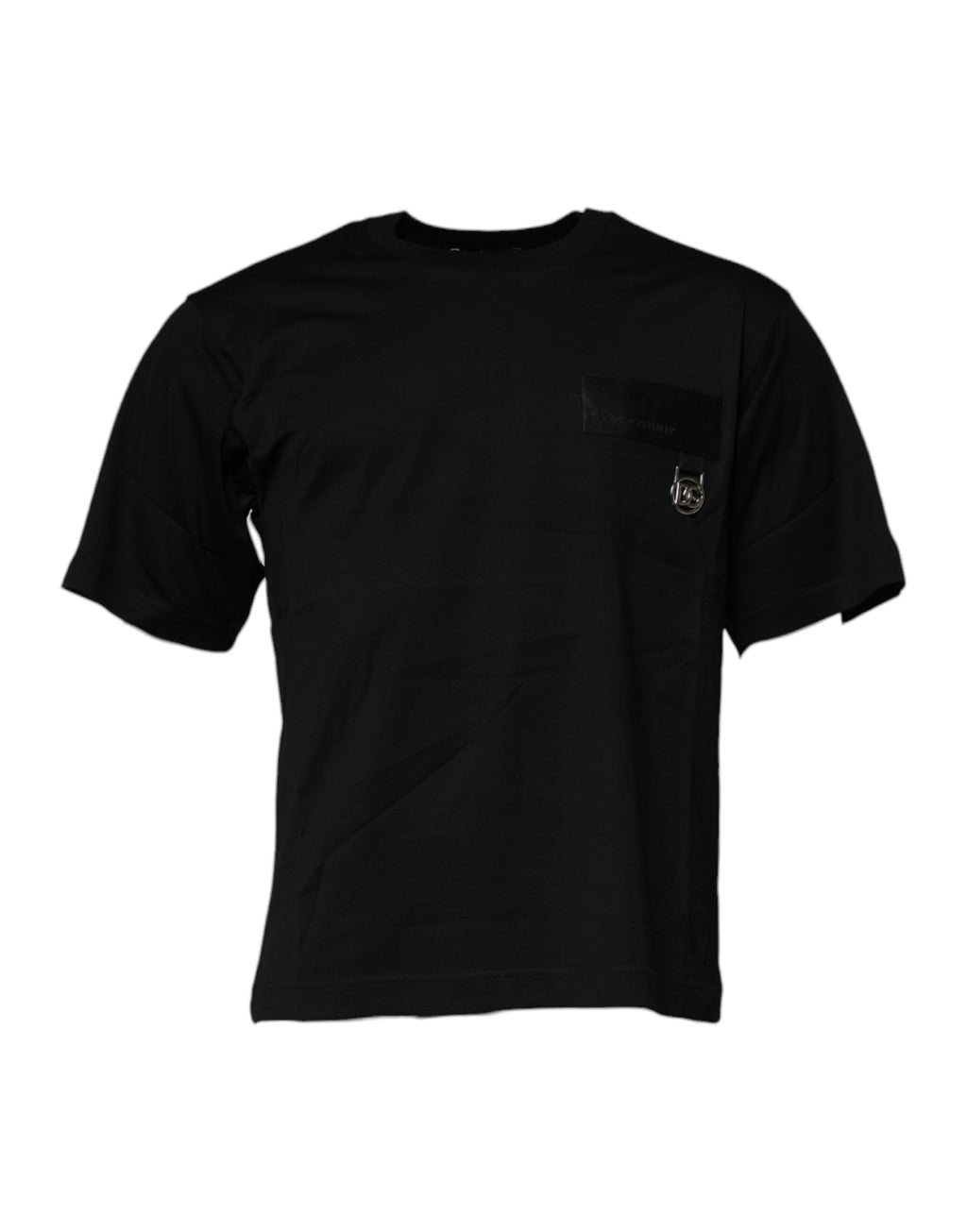 Schwarzes Baumwoll-T-Shirt mit Rundhalsausschnitt und Logo-Patch
