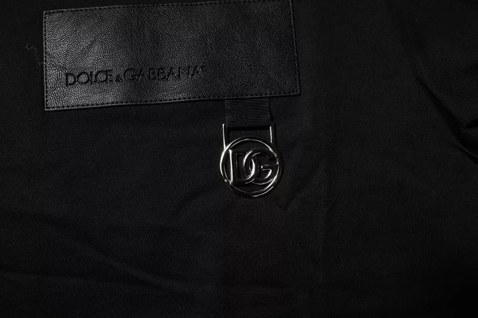 Schwarzes Baumwoll-T-Shirt mit Rundhalsausschnitt und Logo-Patch