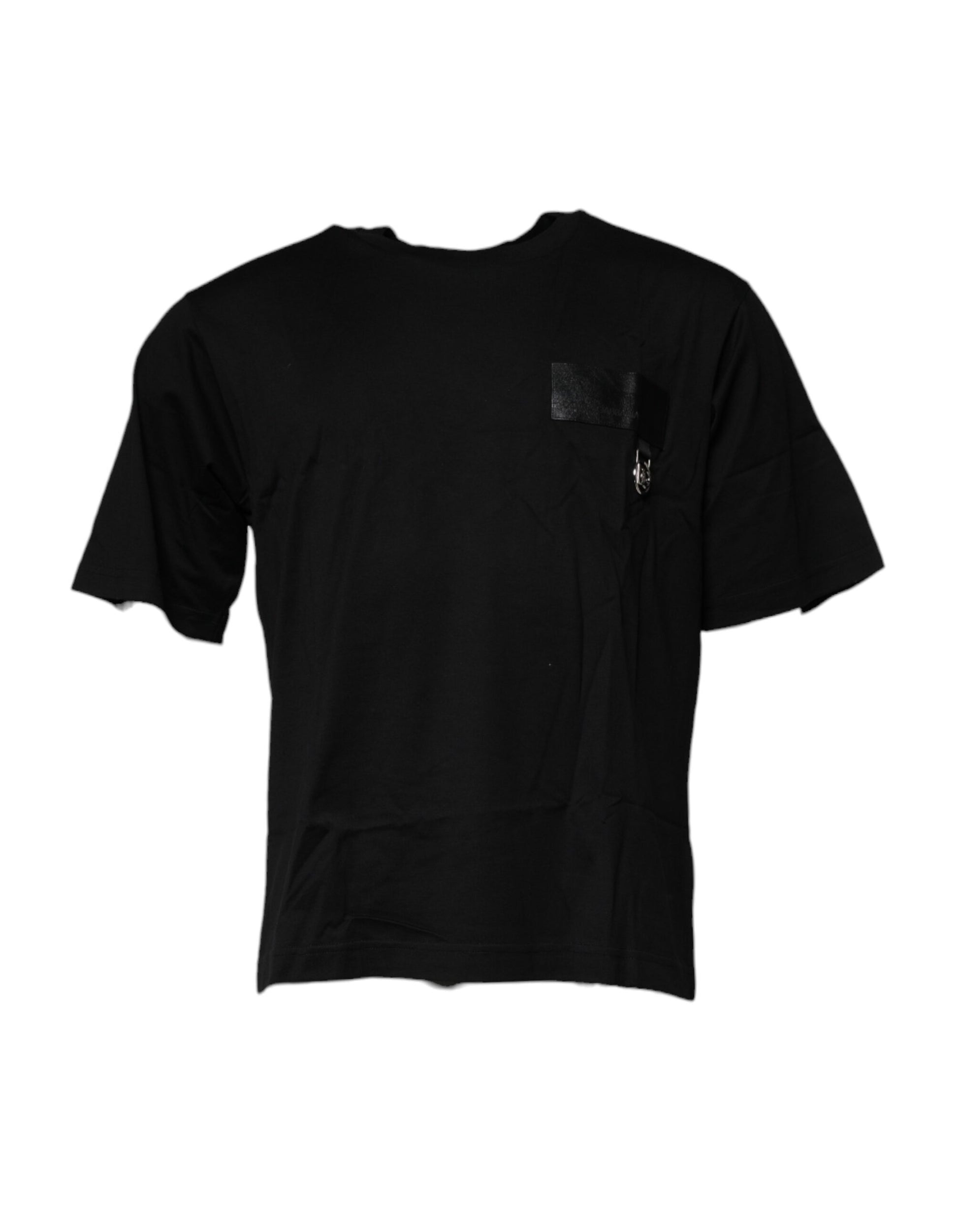 Schwarzes Baumwoll-T-Shirt mit Rundhalsausschnitt und Logo-Patch