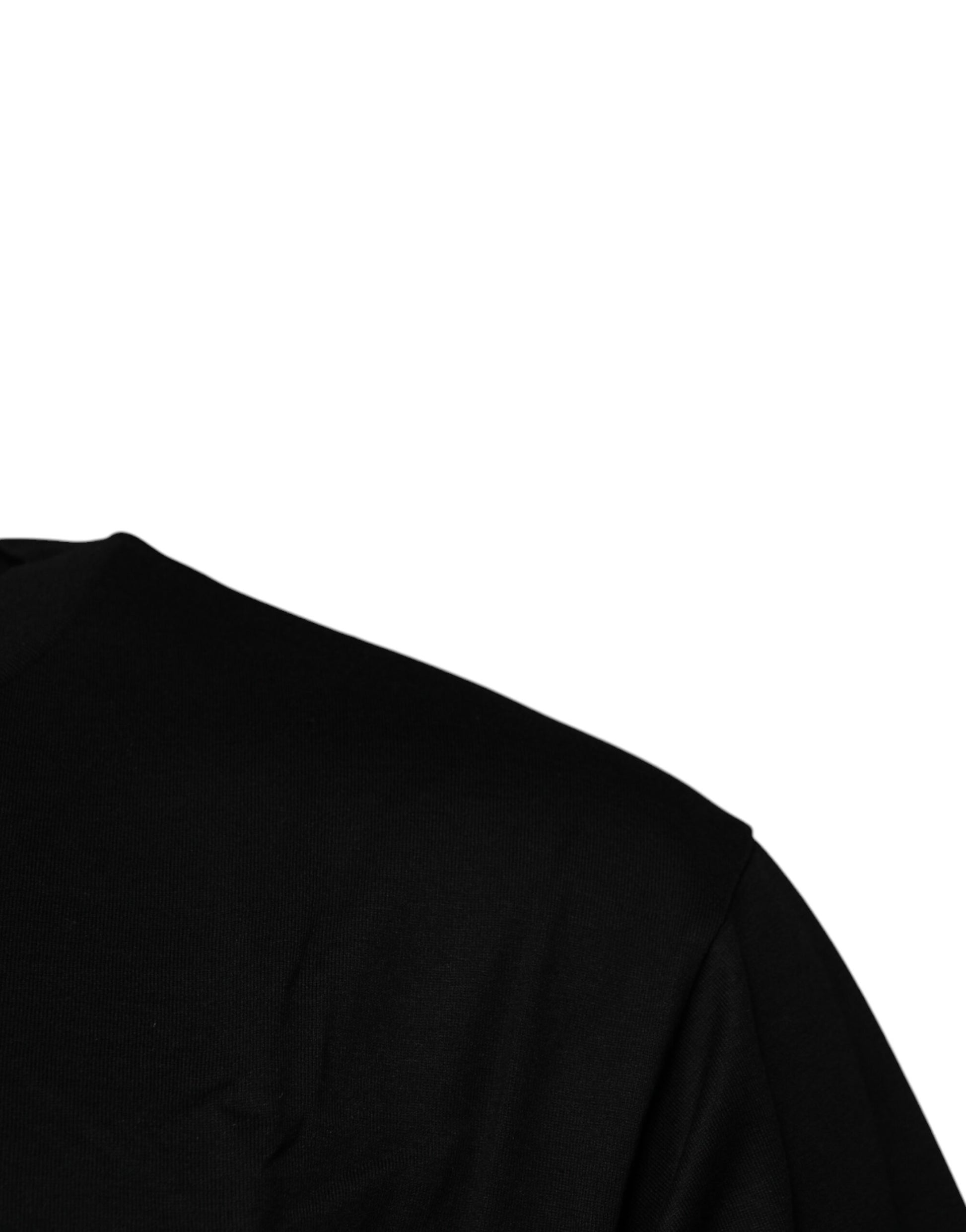 Schwarzes Baumwoll-T-Shirt mit Rundhalsausschnitt und Logo-Patch