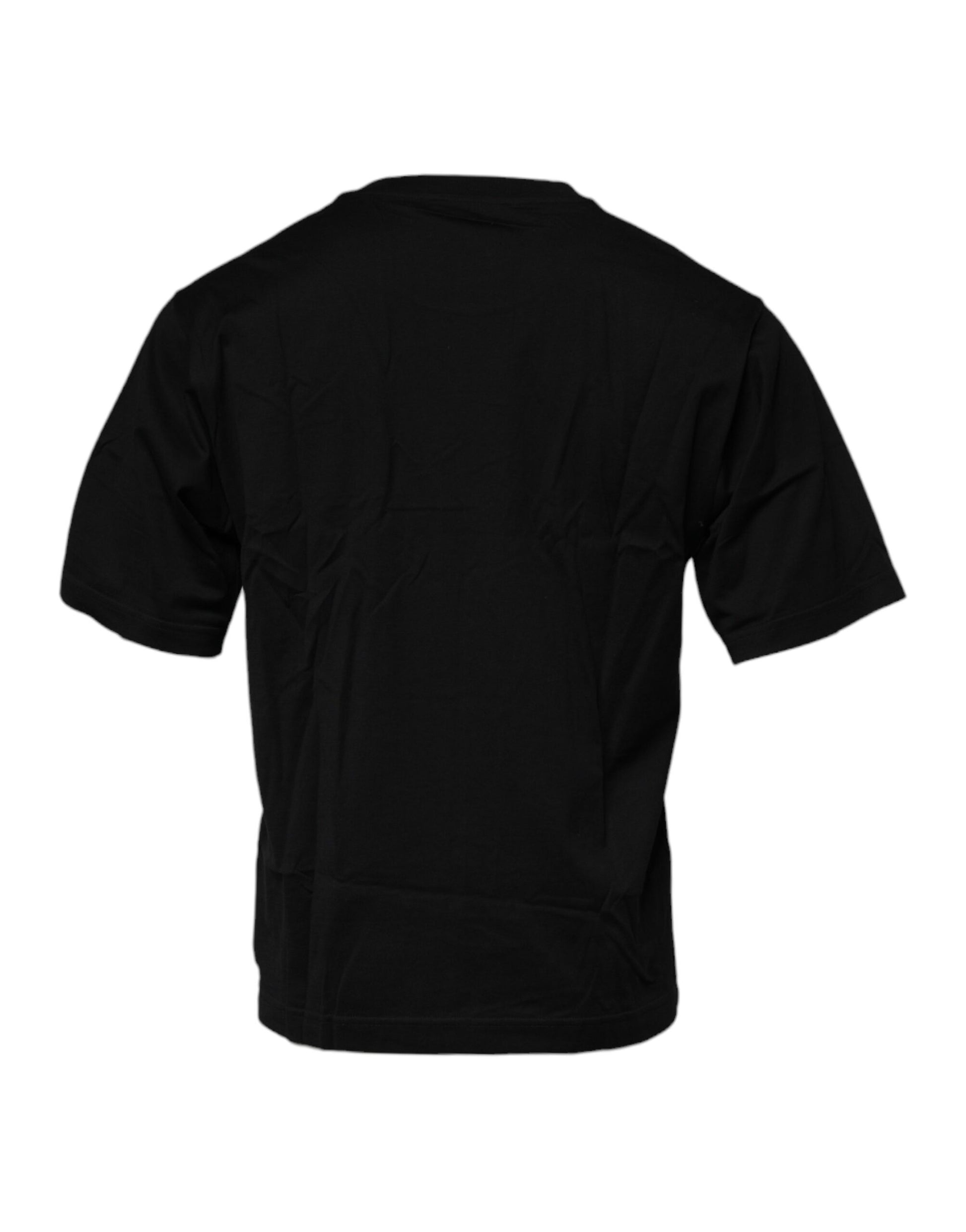 Schwarzes Baumwoll-T-Shirt mit Rundhalsausschnitt und Logo-Patch