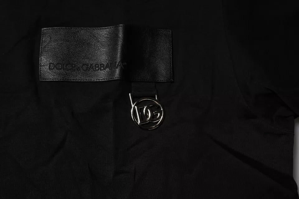 Schwarzes Baumwoll-T-Shirt mit Rundhalsausschnitt und Logo-Patch
