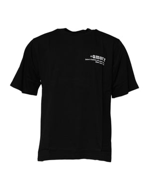 Schwarzes Amore Leoparden-T-Shirt aus Baumwolle mit Rundhalsausschnitt