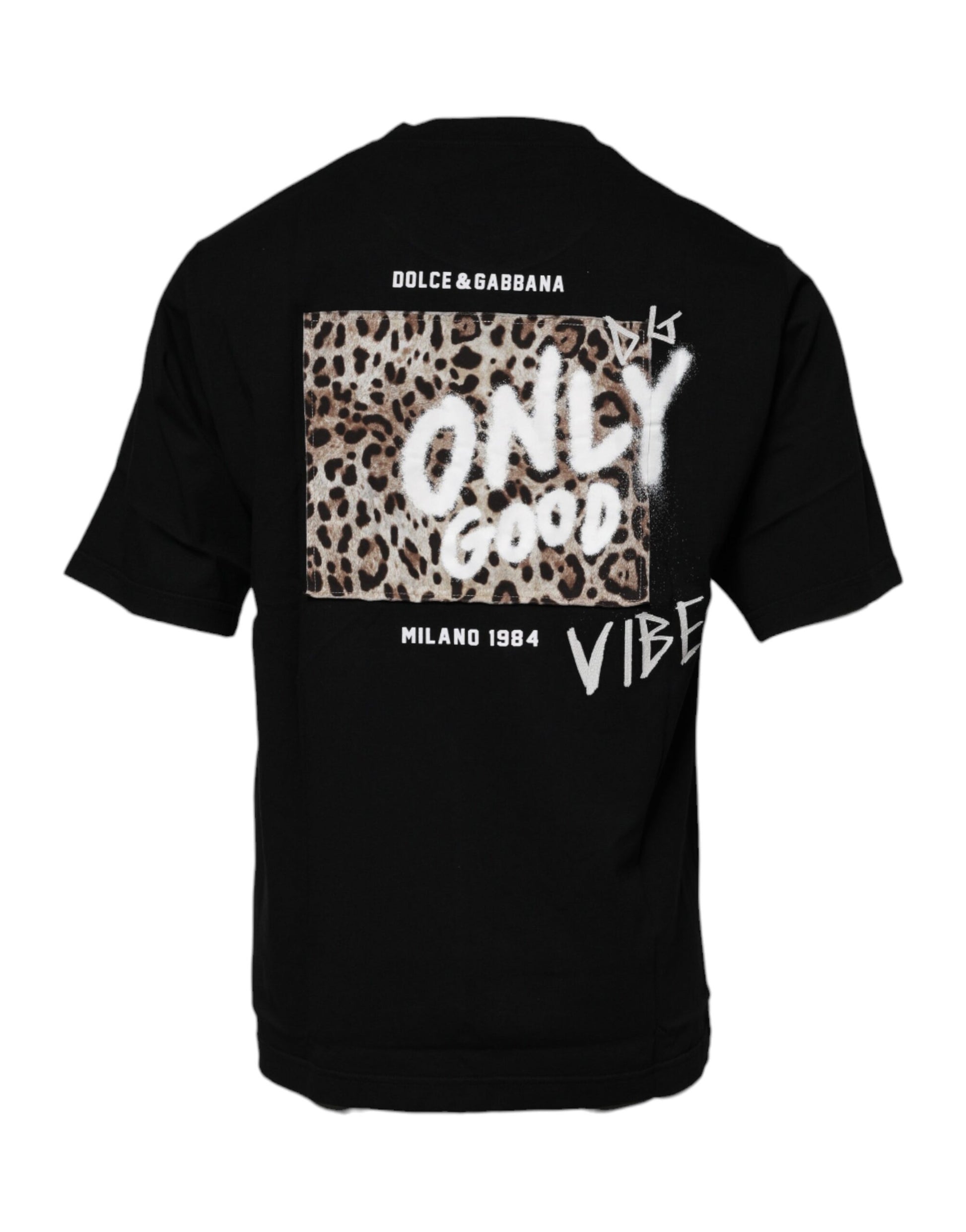 Schwarzes Amore Leoparden-T-Shirt aus Baumwolle mit Rundhalsausschnitt