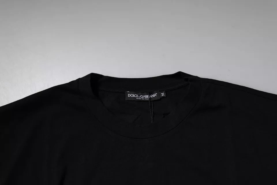 Schwarzes Amore Leoparden-T-Shirt aus Baumwolle mit Rundhalsausschnitt