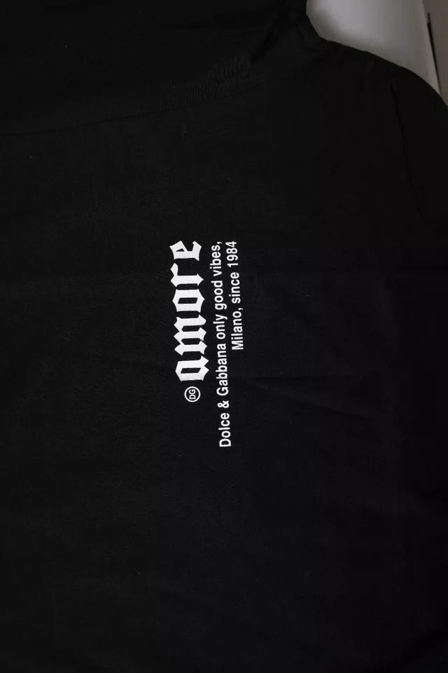 Schwarzes Amore Leoparden-T-Shirt aus Baumwolle mit Rundhalsausschnitt