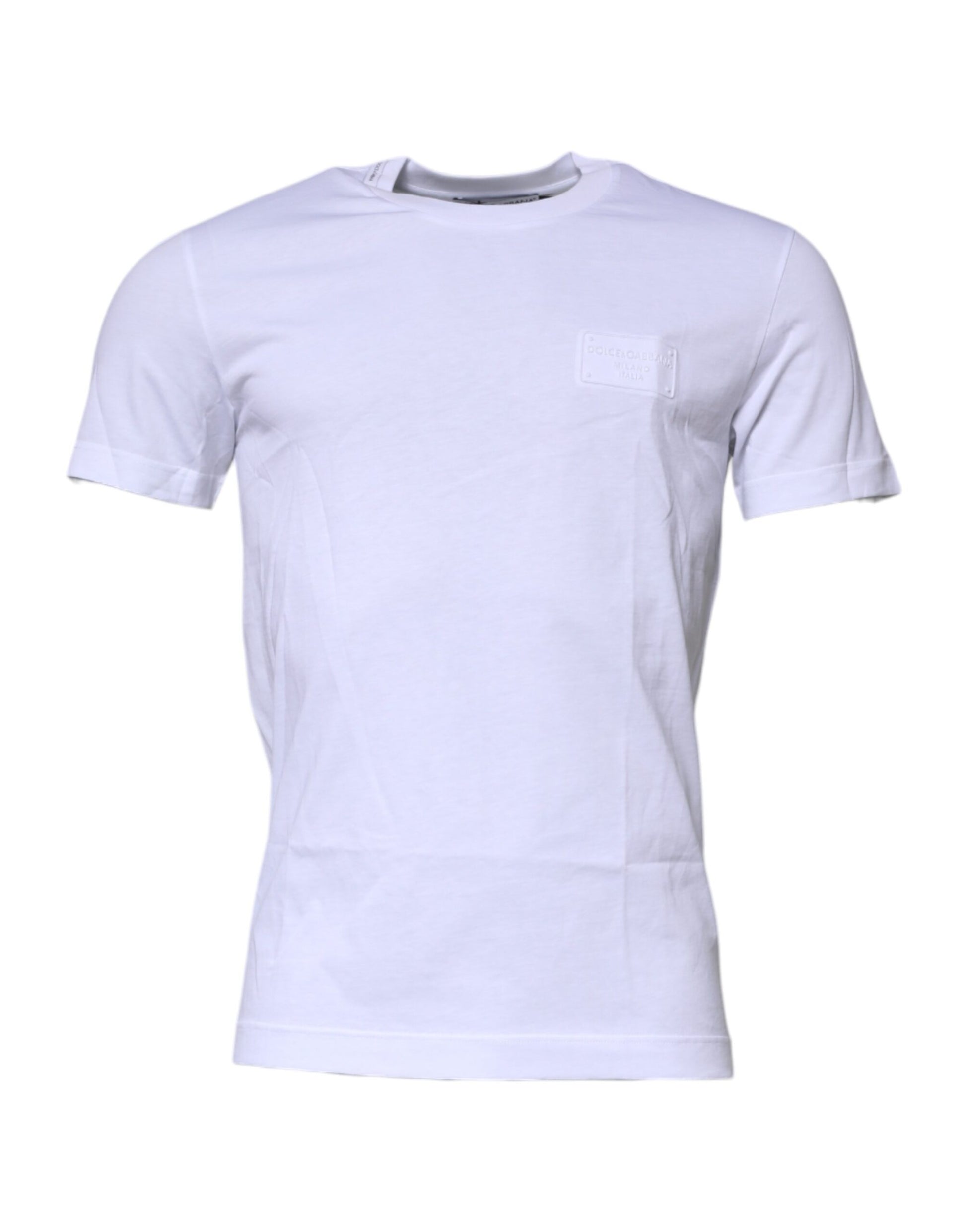 Weißes Baumwoll-T-Shirt mit Rundhalsausschnitt und Logo-Schild