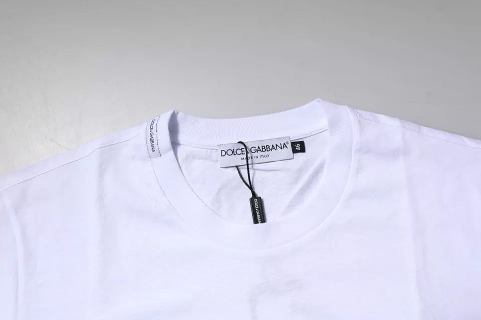 Weißes Baumwoll-T-Shirt mit Rundhalsausschnitt und Logo-Schild