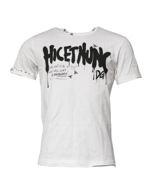 Weißes Baumwoll-T-Shirt mit Rundhalsausschnitt und grafischem Print
