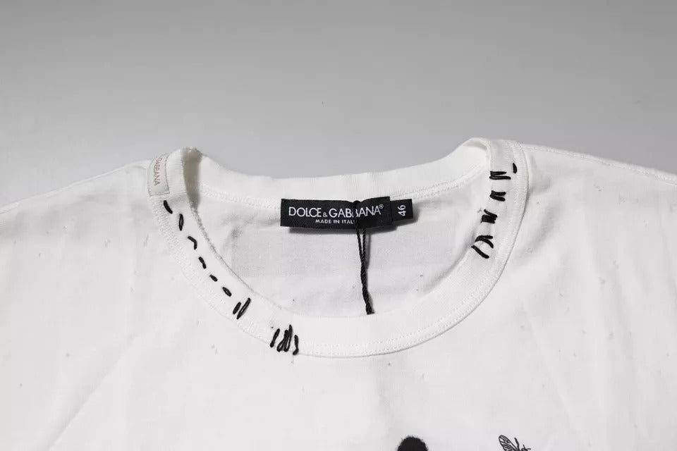 Weißes Baumwoll-T-Shirt mit Rundhalsausschnitt und grafischem Print